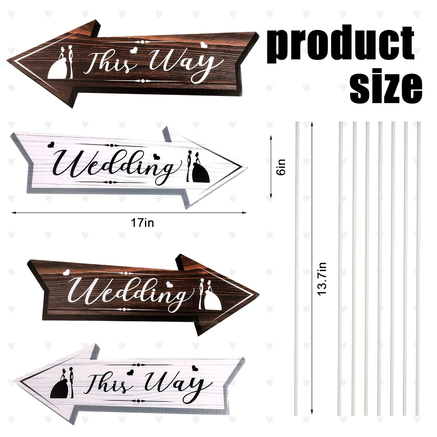 4Pcs Wedding Directional Road Sign, 17X6 Inch Wedding Yard Signs with Stakes Double-Side Printed Yard Sign Arrow Waterproof Wedding Signs for Ceremony & Reception Outdoor Road Signs image number 5