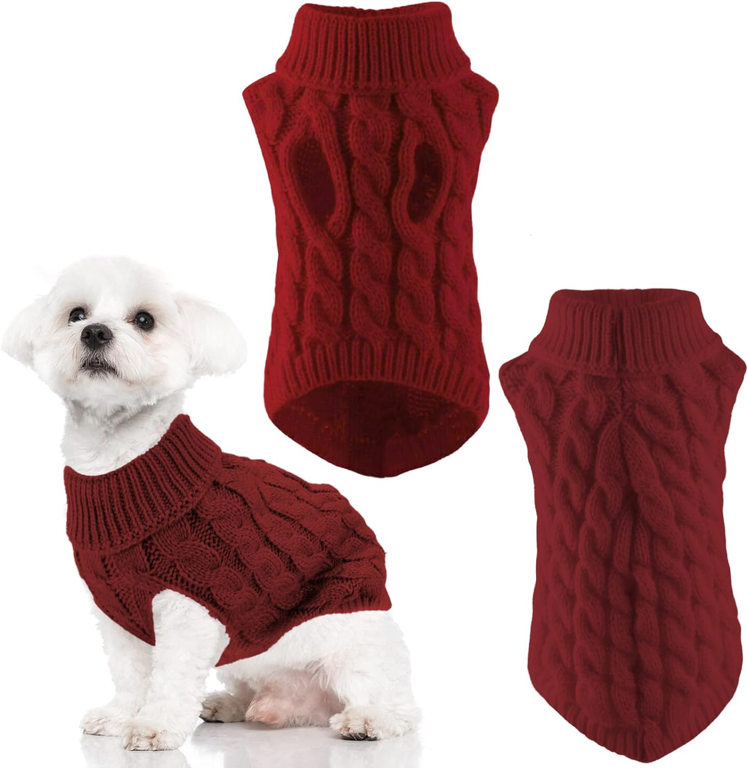 Dog Sweaters for Medium Small Dogs, Cat Sweater Dog Clothing Dog Jumper Puppy Turtleneck Knitted Dog Outfit Pet Twist Striped Vest Cute Warm Winter Clothes for Chihuahua, Dachshund (Wine, Medium) image number 5