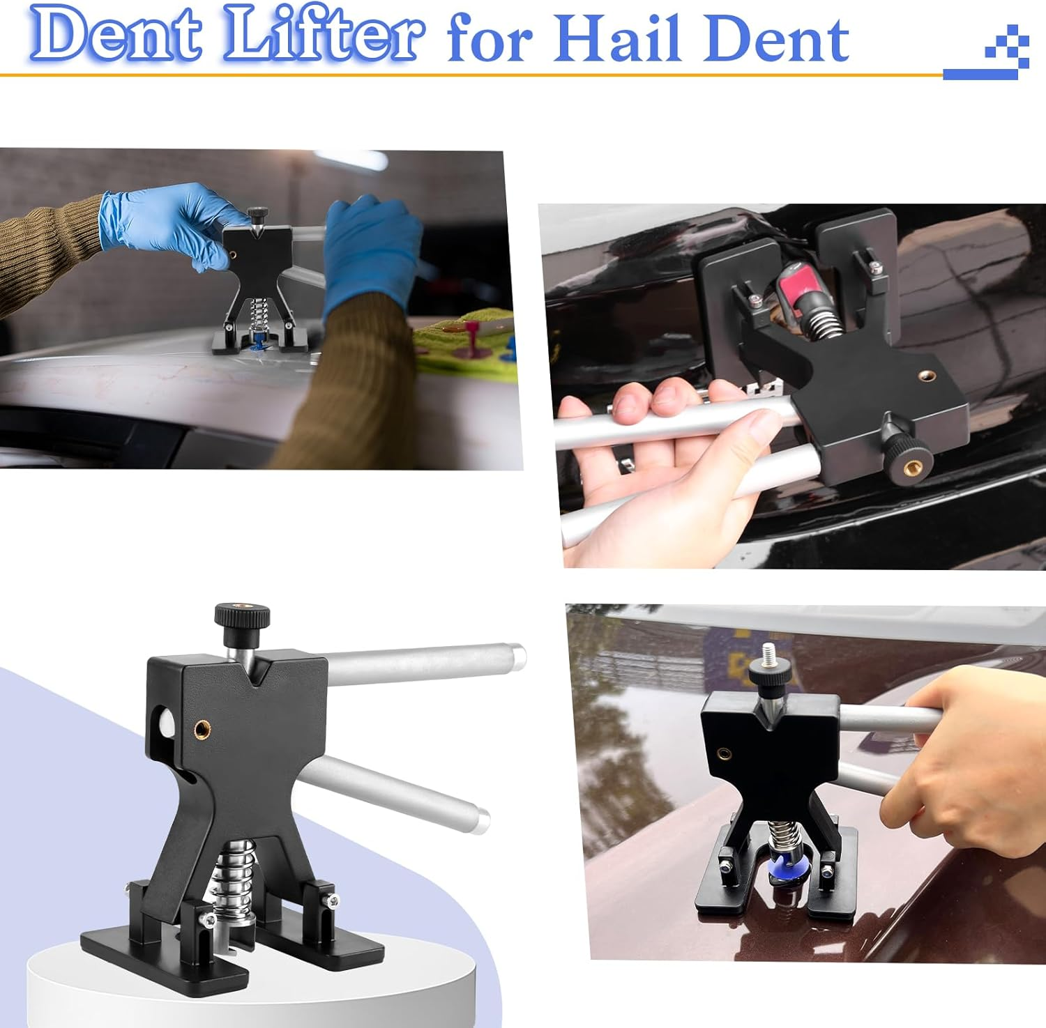 Auto Paintless Dent Removal Kit with LED Line Dent Board,Auto Body Dent Puller Car Dent Removal Tools with Golden Lifter,Glue Gun,Bridge Puller, T-Bar Puller,Rubber Hammer,Suction Cup,Tool Bag Ect image number 4