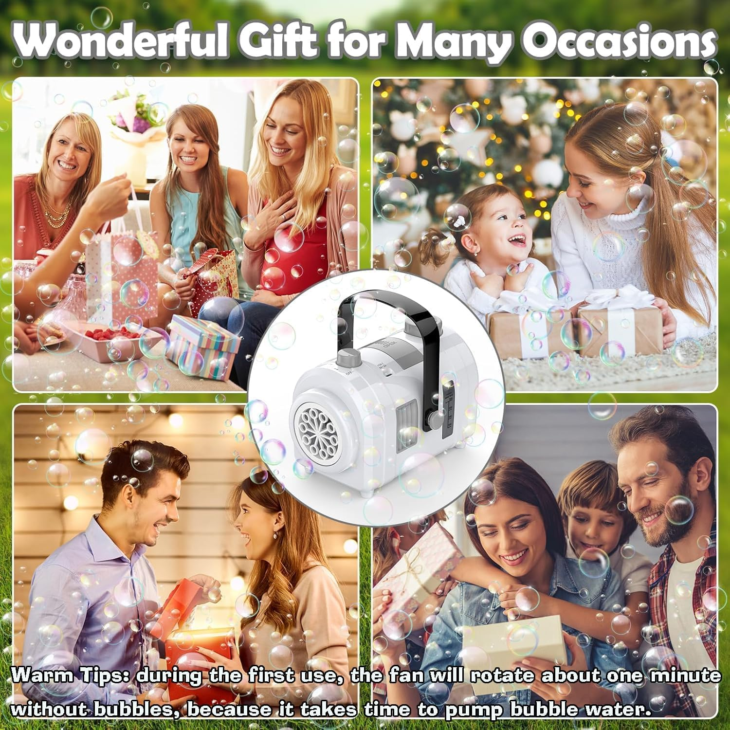 Bubble Machine Large Capacity, Automatic Kids Bubble Blower with 10 Holes 2 Speeds 17Oz/500Ml, Rechargeable Portable Bubble Toy with Tripod for Indoor, Outdoor, Birthday, Parties (White)