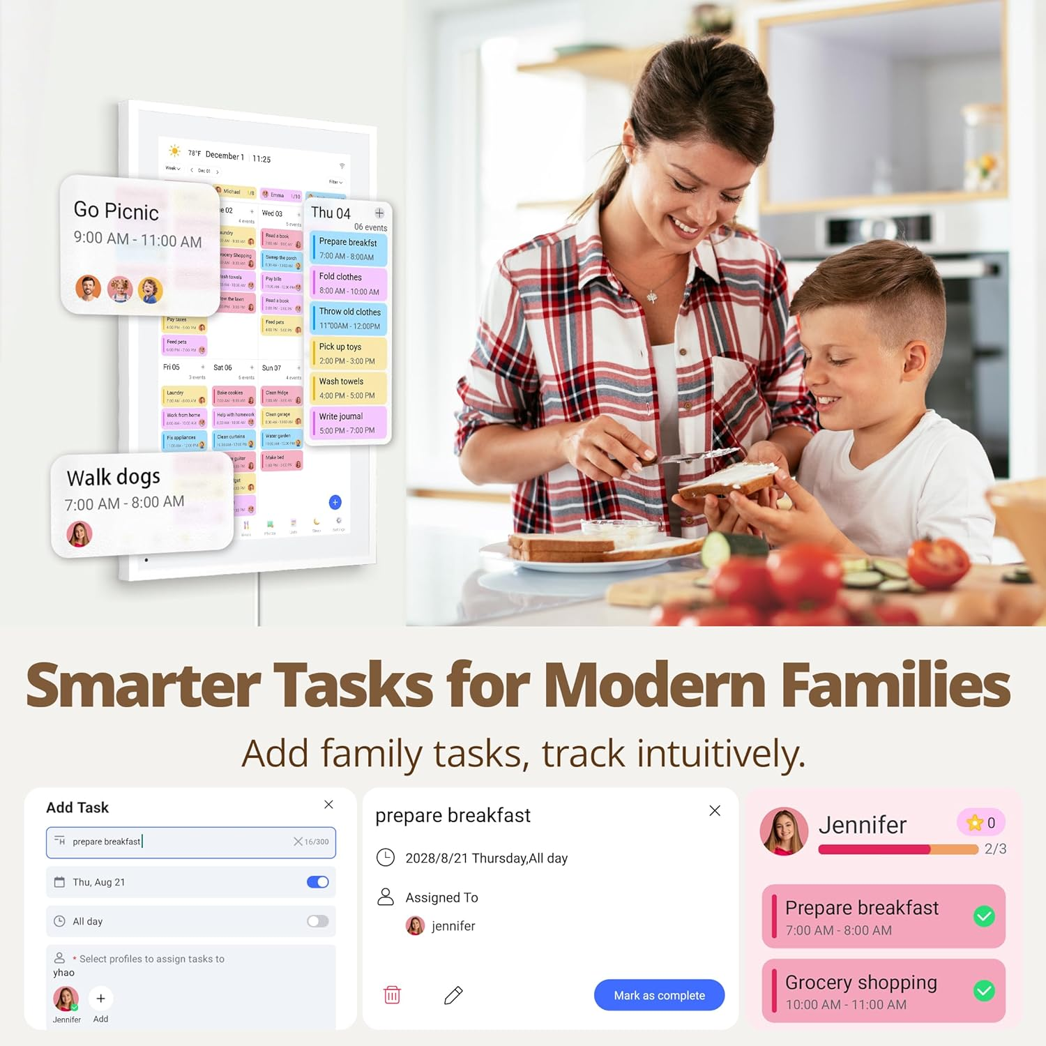 Dragon Touch 15.6" Digital Calendar Chore Chart &ndash; 1080P Full HD Interactive Touchscreen, 2026 Smart Family Planner, Hearth Display Digital Calendar Wall & Desk Mountable for Seamless Scheduling with AU Adapter image number 5