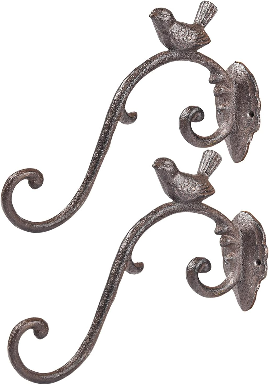 Sungmor Cast Iron Hanging Plant Bracket, 2 Pack Heavy Duty Hanging Basket Brackets, 10" Deep Outdoor Wall Plant Hangers, Decorative Garden Hooks for Flower Basket Bird Feeder Wind Chime Solar Light