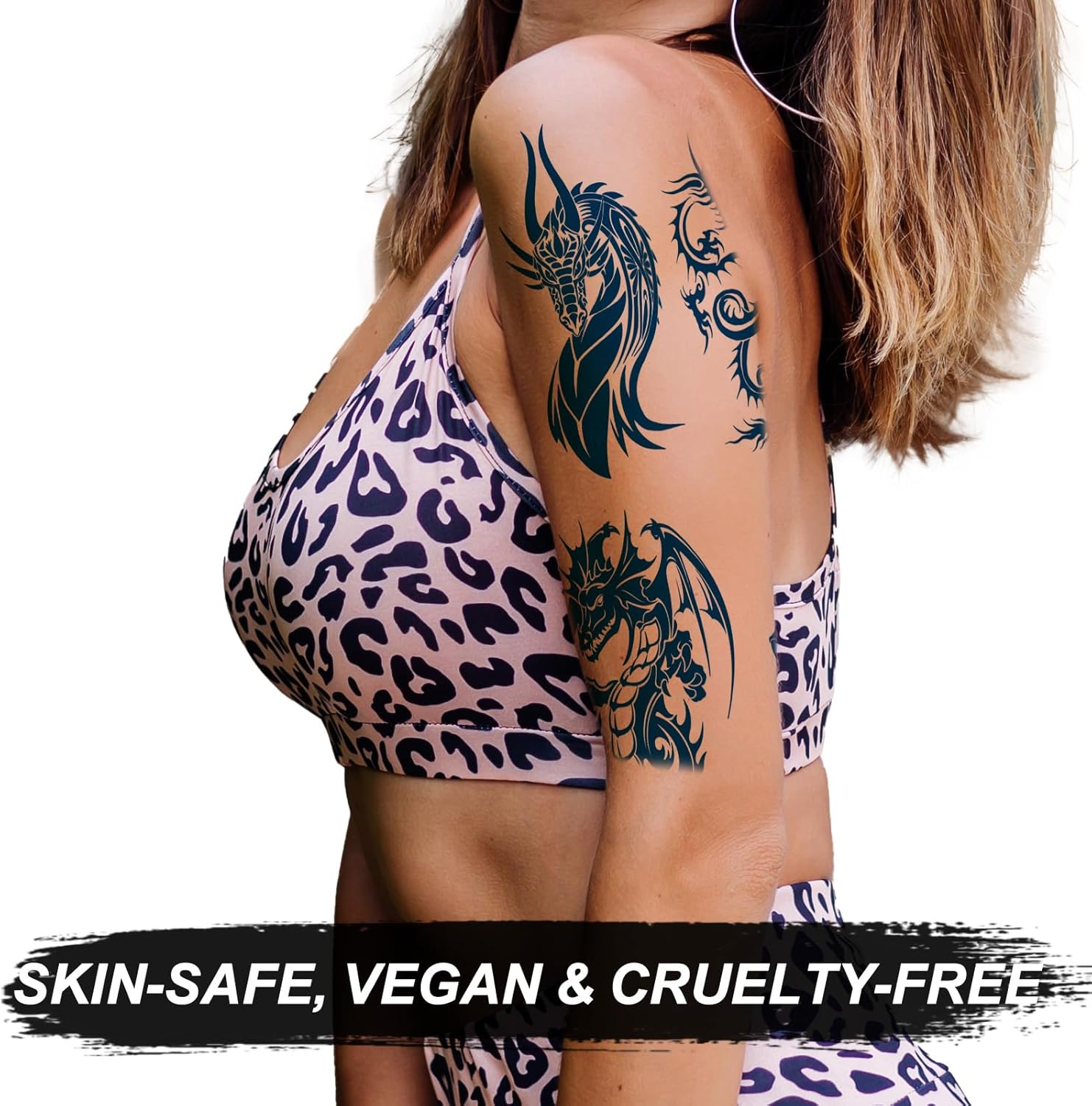 8-Sheet Dragon Temporary Tattoos - Realistic Infinity Totem Designs with Plant-Based Ink - Long Lasting Body Art for Men, Women & All Ages image number 3