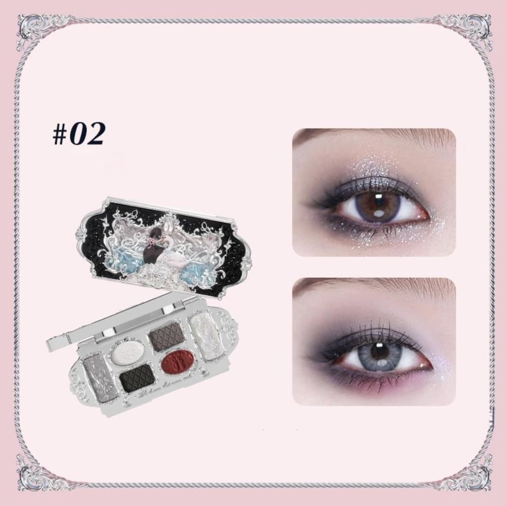 Flower Knows Swan Lake Ballet Eyeshadow Palette Delicate Matte Glow Waterproof 6-Color Glitter Eyeshadow Palette (C02)