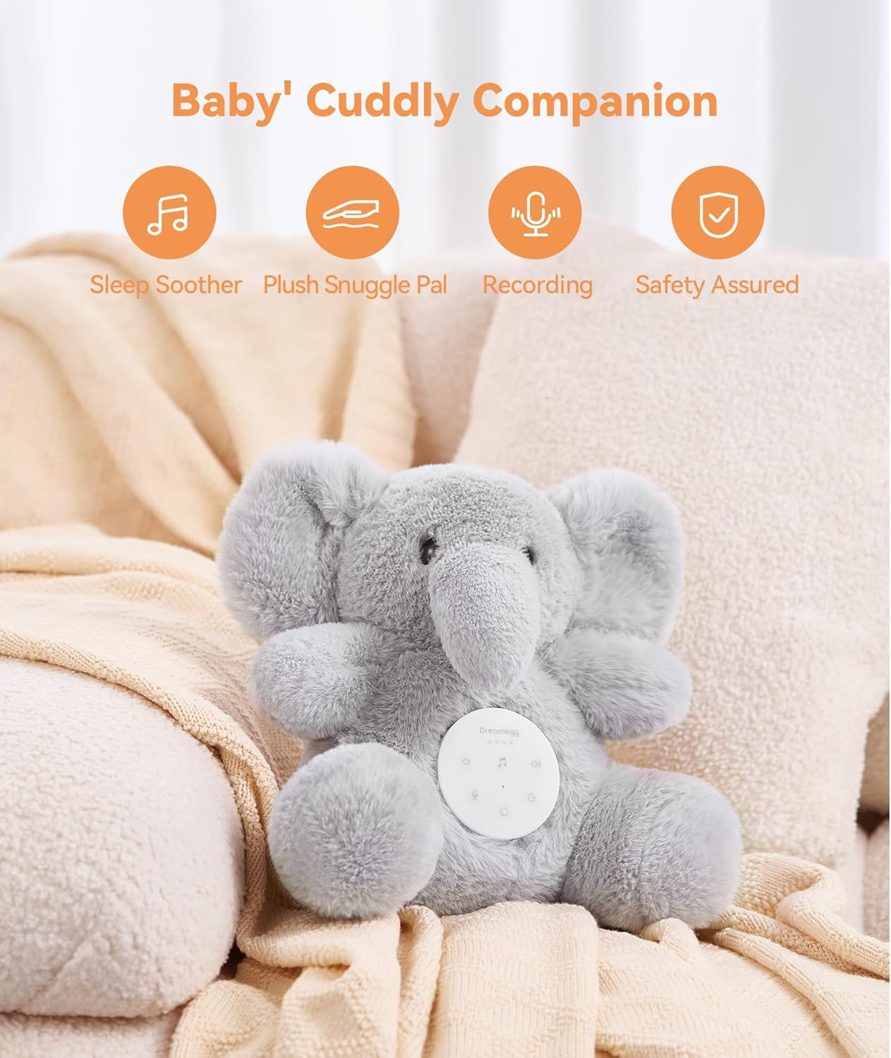 Dreamegg Baby Sleep Soother - White Noise Machine with Recording, 21 Soothing Sounds, Child Lock, Skin-Friendly & Washable, USB Rechargeable White Noise Sound Machine for Baby Sleep, Travel, Gift image number 6
