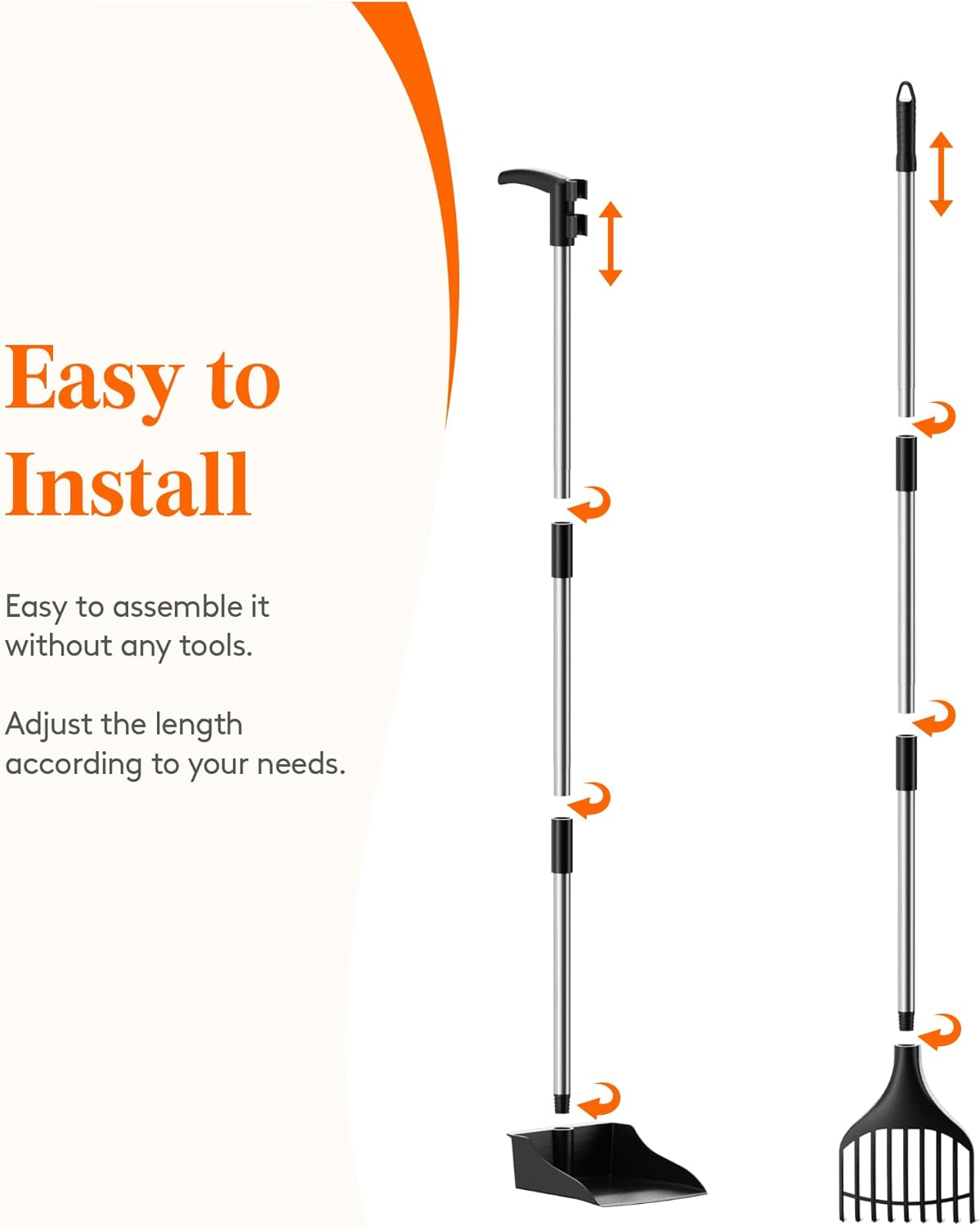 Lifewit Dog Pooper Scooper Plastic, Adjustable Stainless Metal Pole Long Handle Poop Scoop Set with Rake and Tray for Lawns, Yard, Grass