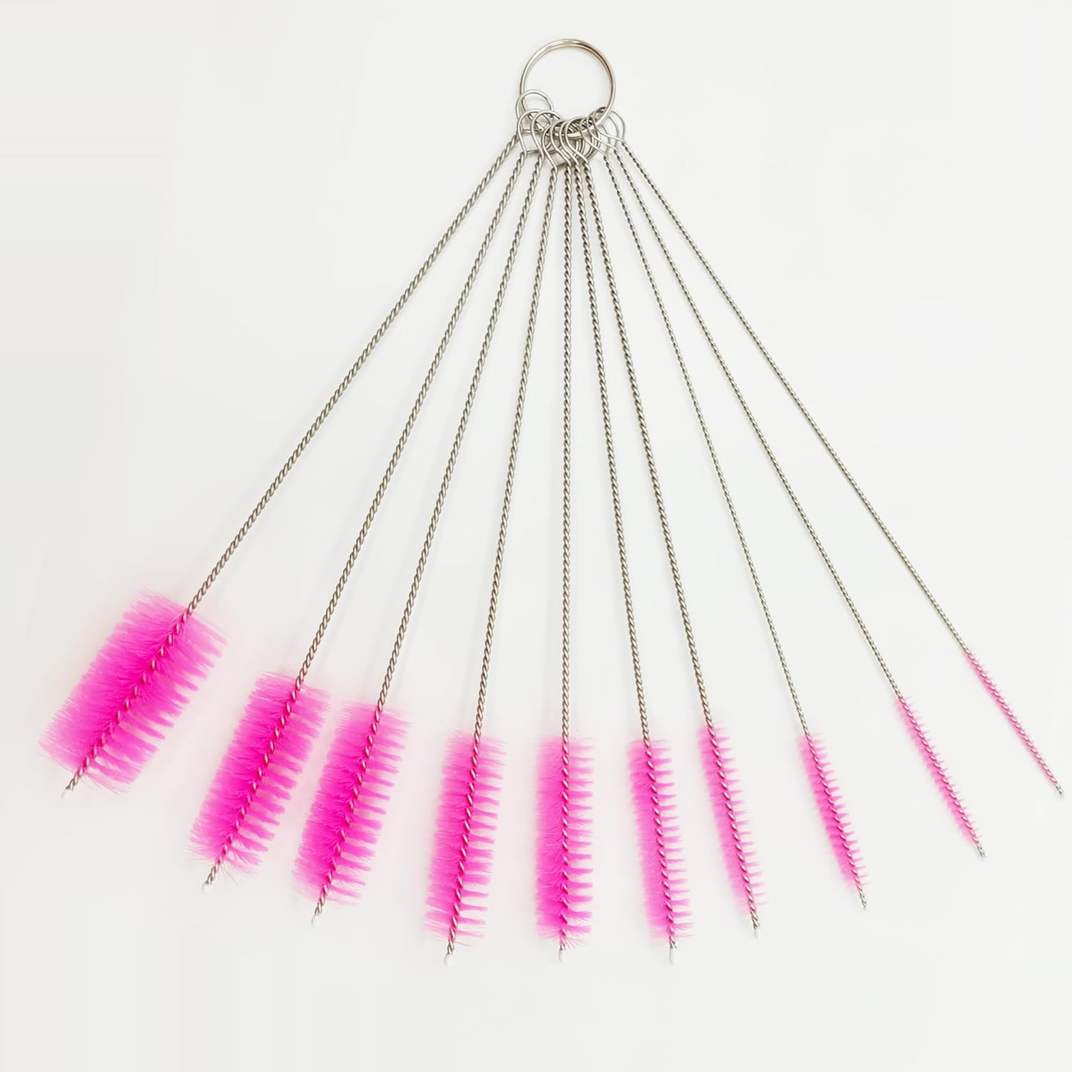 FOREVERIE Straws Brush Pink, Multi Uses & Flexible for Cleaning Narrow Tube and Pipes, Small Nozzles, Small Turning Area, Teapots Etc., Bristles Size from Minimal to Large, Set of 10