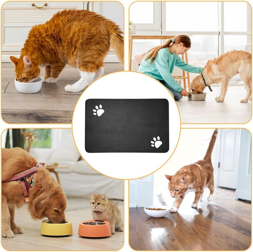 40 X 60 Cm Underlay Dog Bowl Absorbent Feeding Mat Cats Non-Slip Diatomite Mat Cat Bowl Quick Drying Feeding Mat Cat Easy Cleaning Feeding Bowl Mat Cat (Black) image number 2
