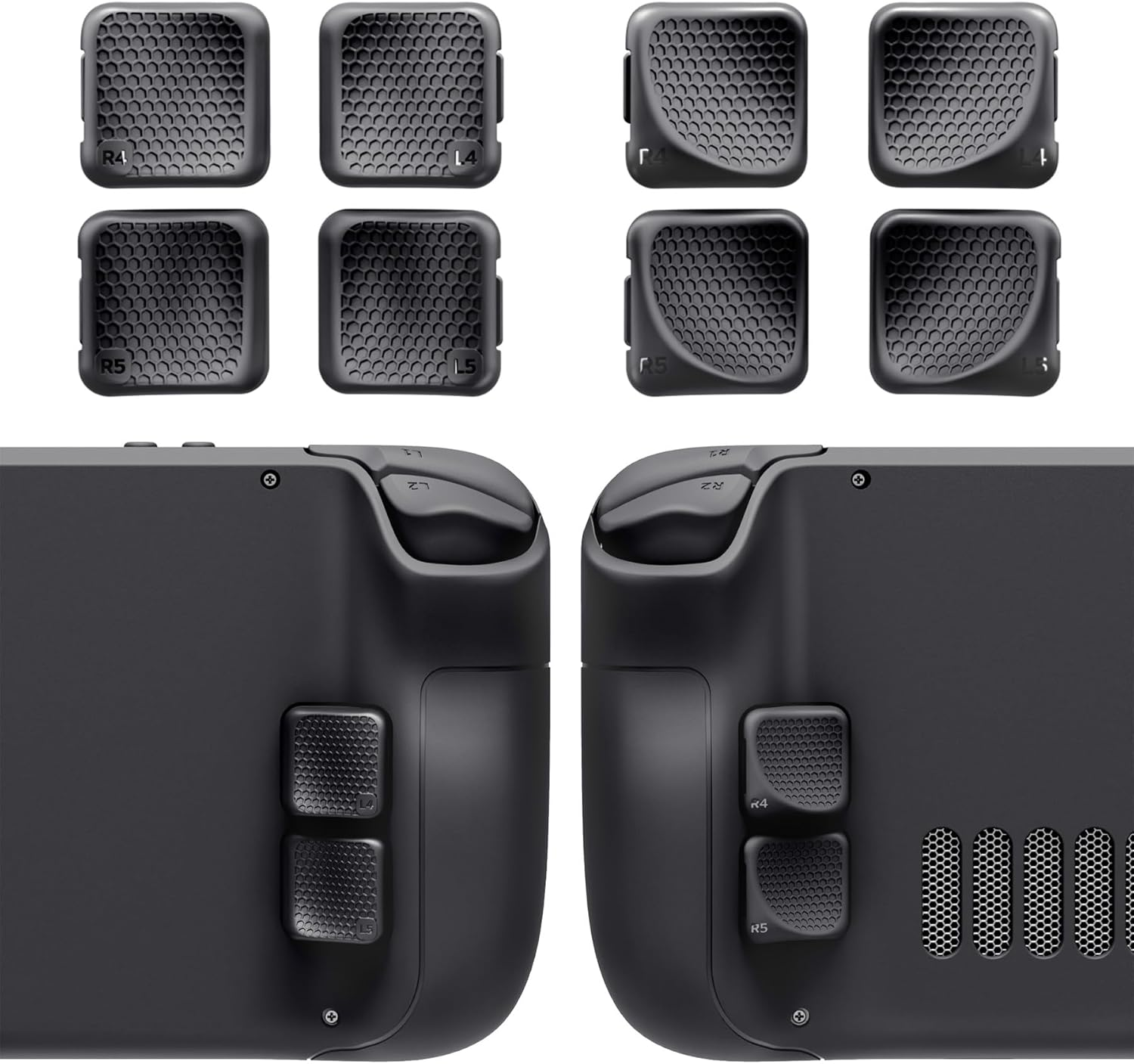 Extremerate Interchangeable Back Buttons Bottom Shell for Steam Deck LCD & OLED, Replacement Ergonomic Fingers Grip L4L5 R4R5 Back Shell for Steam Deck - with 2 Height Adjustable Buttons - Black
