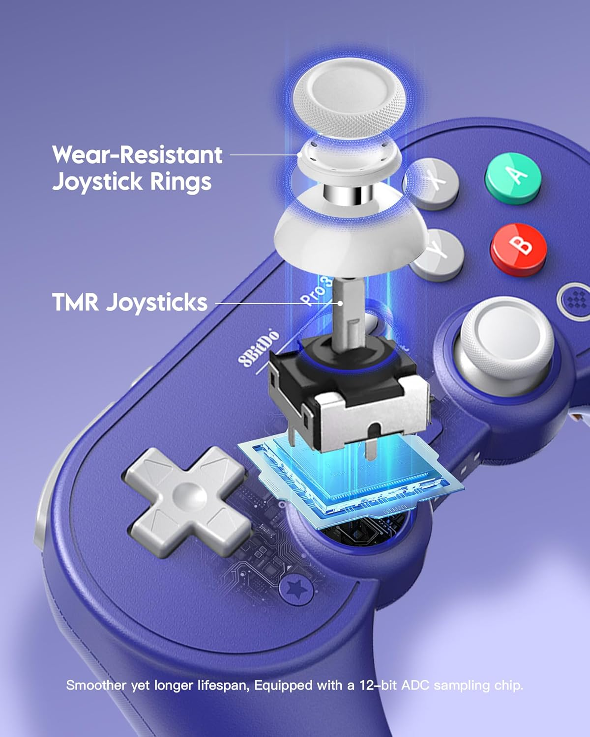 8Bitdo Pro 3 Bluetooth Controller for Switch/Switch 2 - TMR Joysticks, Swappable ABXY Buttons, Pro Back Buttons, Charging Dock, Hall Effect Triggers, Windows/Apple/Android（Purple） image number 4