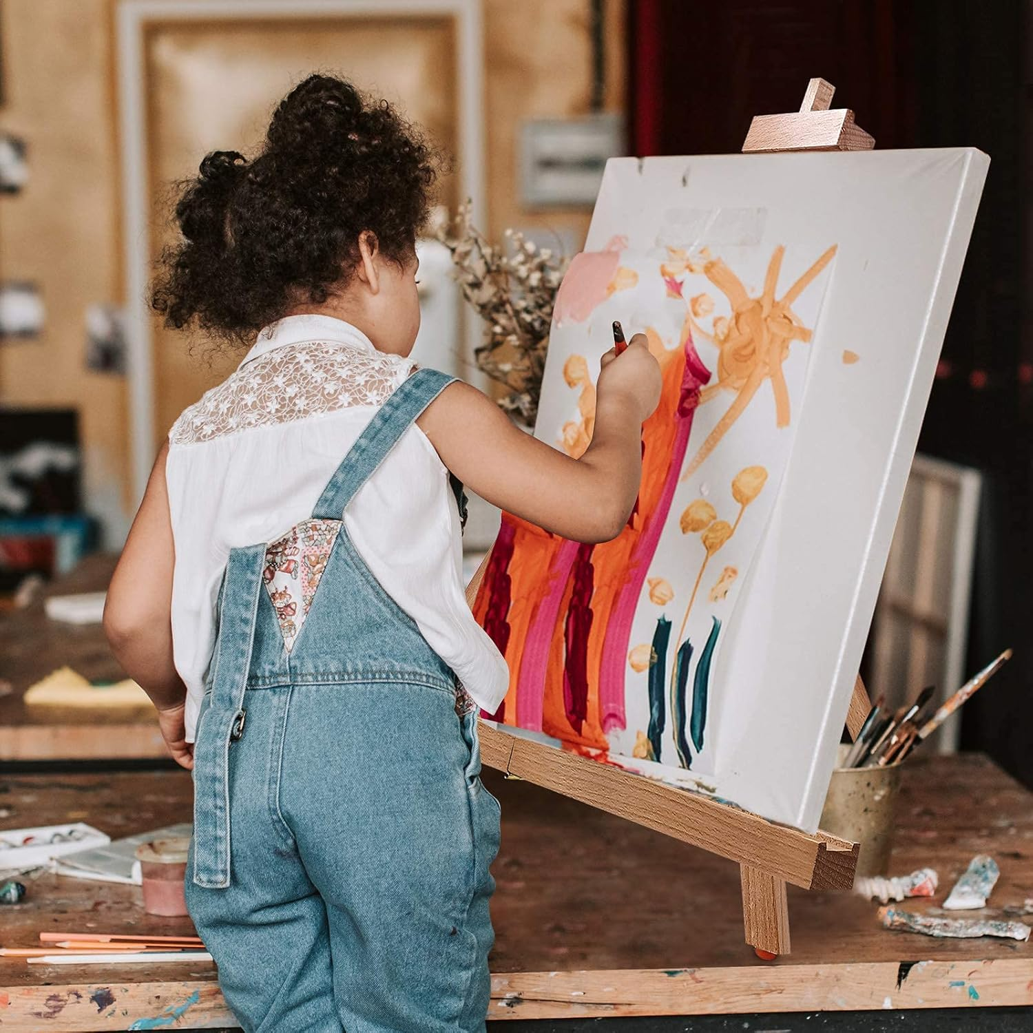 Miratuso Painting Easel, Folding Wooden Tabletop Easel Stand Holds Highest to 21" Canvas, Portable Desktop Easel Suitable for Artists, Beginners, Students image number 1