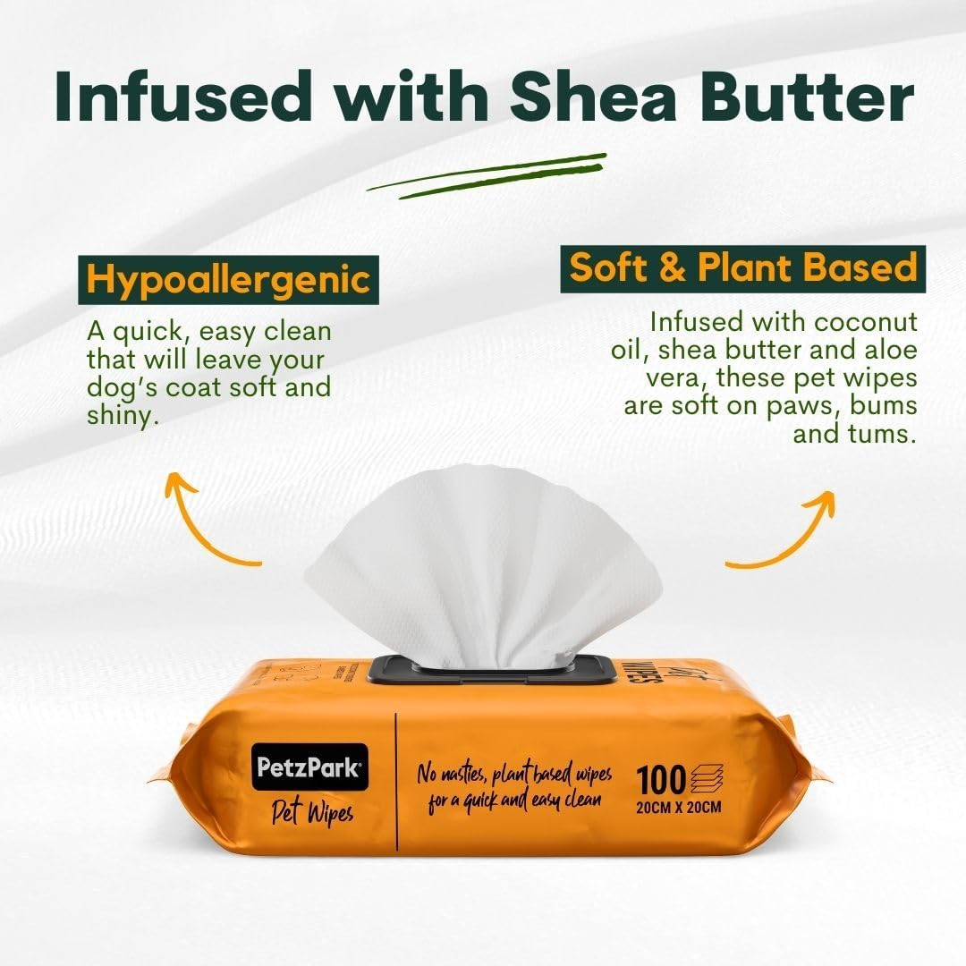 Dog Wipes Petz Park - Hypoallergenic, Cleaning and Hydrating, for Grooming Paws, Body and Butt - Coconut Scented, Made from 100% Compostable Bamboo - 100 Wipes image number 2