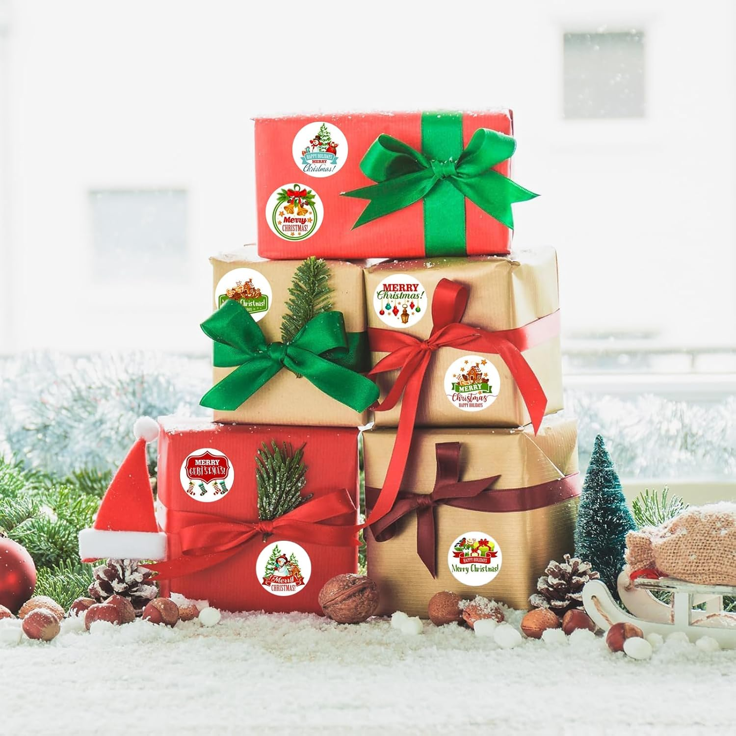 Tuoyi 500 Pieces Christmas Stickers, 1.5" round Merry Christmas Roll Stickers Labels,Holiday Envelope Stickers Xmas Tag Seal for Gift Wrapping, Present Crafts Decoration, Greeting Cards, Envelops image number 3