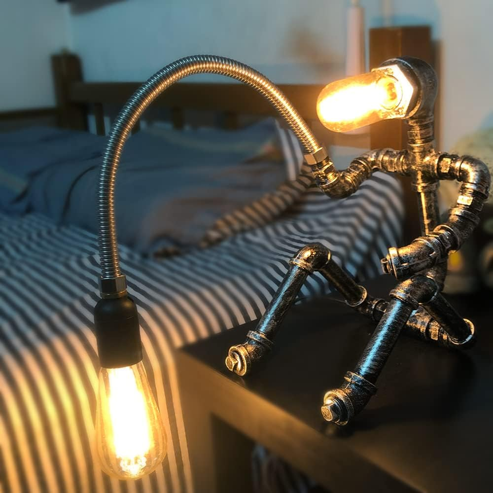 HAMOQI Steampunk Table Lamp Water Pipe Robot Vintage Industrial Style Desktop Cool Table Lamp for Bedside Cafe Bar Night Light Desk Decorations Birthday New Year Gifts image number 2