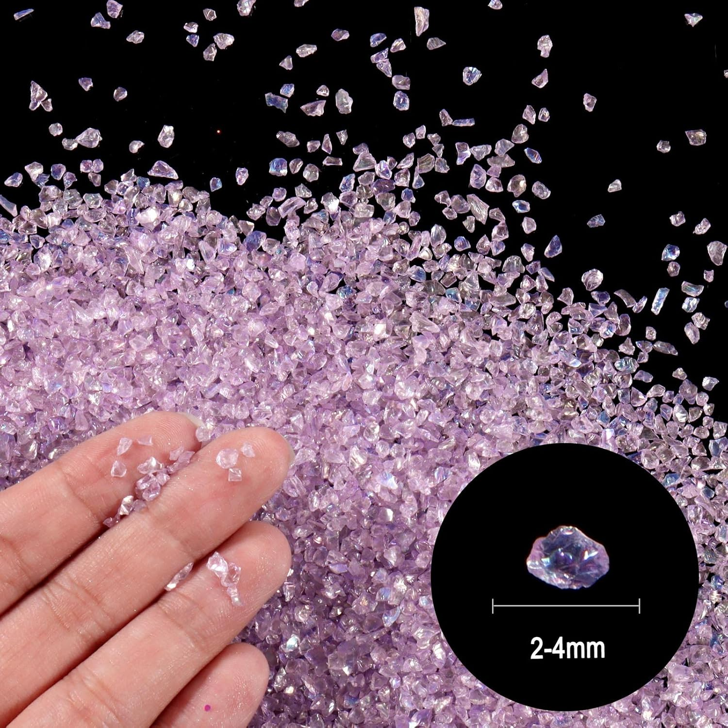 Ceya 5.3Oz/ 150G Crushed Irregular Glass Pale Lilac Metallic Crystal Chip Broken Glass Chips Glitter 2-4Mm Craft Chunky Glitter for Nails Art Epoxy Resin Mold Coasters Ornament Painting Geode - Gold image number 5