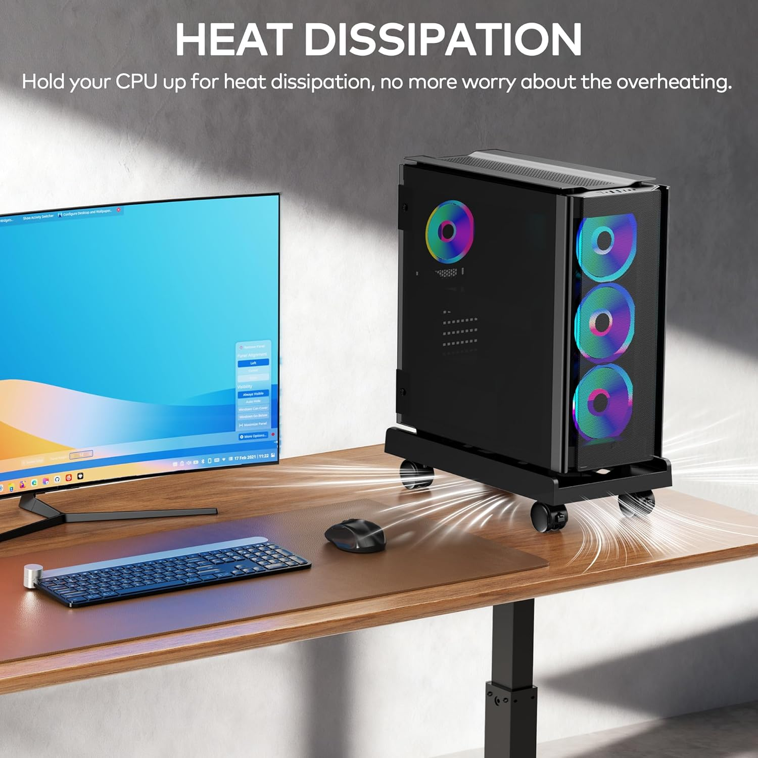 ACS01 Plastic Mobile CPU Stand, Computer Tower Stand, Fits Most Pcs under Desk, Ventilated PC Floor Cart for Office and Gamers, Black