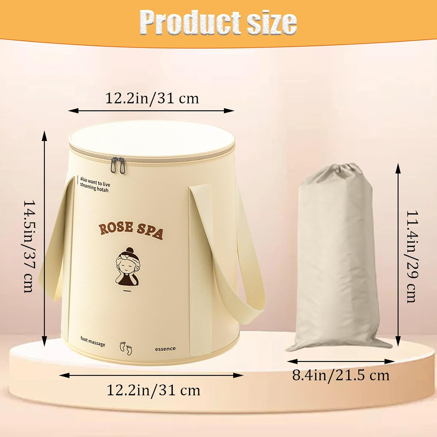 Sgphrzlt Collapsible Foot Basin Tub for Soaking Feet with Lid & Handle, Portable Travel Foot Soak Bucket, Foldable Foot Bath Spa Bag, Long Lasting Insulation, Beige image number 6