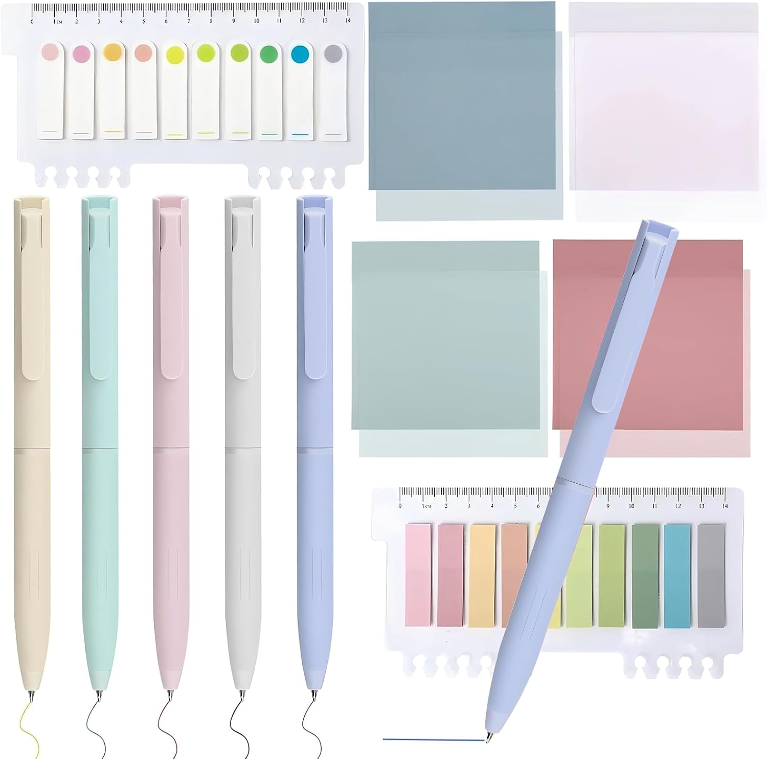 MAIHUO 6Pcs Gel Pens and 600 Sheets Transparent Sticky Notes,Bible Sticky Note No Bleed Gel Pens,Book Annotating Set