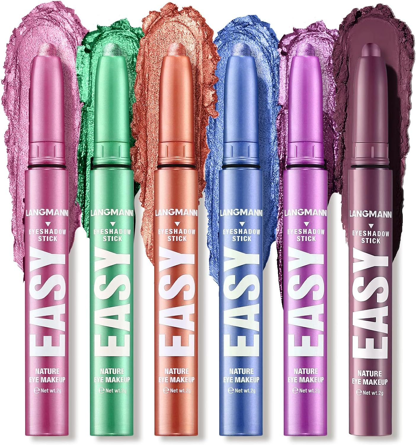 Roseflower 6 Colors Eyeshadow Shimmer Stick, Highlighter Eye Shadow Stick Set, Colorful Eyeshadow Pencil Crayon Creamy, Waterproof Pearly Sparkle Glitter Cream Stick Pen Eyeliner Makeup for Women