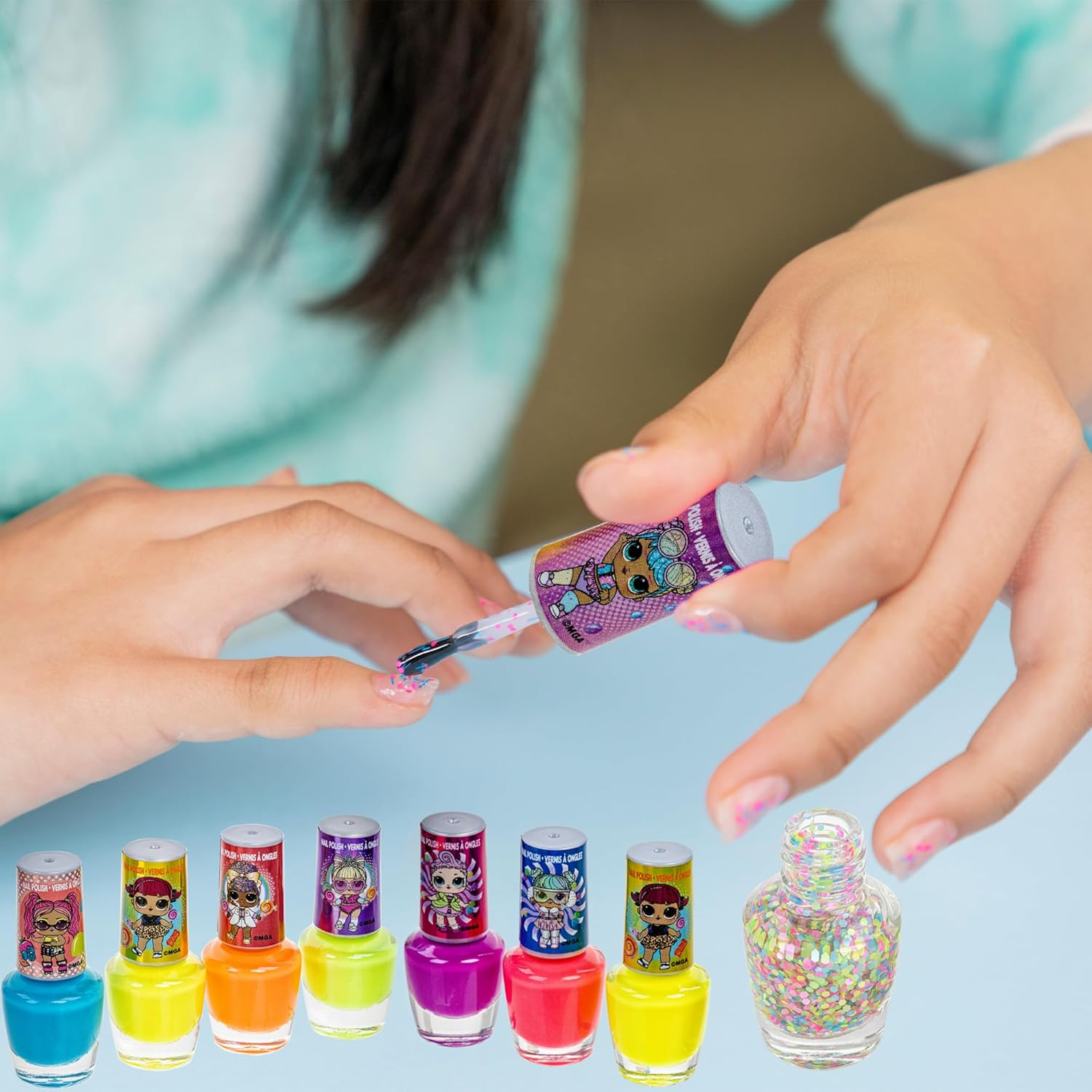 L.O.L Surprise! 8 Pc Non Toxic Nail Polish Set for Kids with Nail Dryer | Peelable Nail Varnish Kit for Ages 3+ by Townley Girl image number 5
