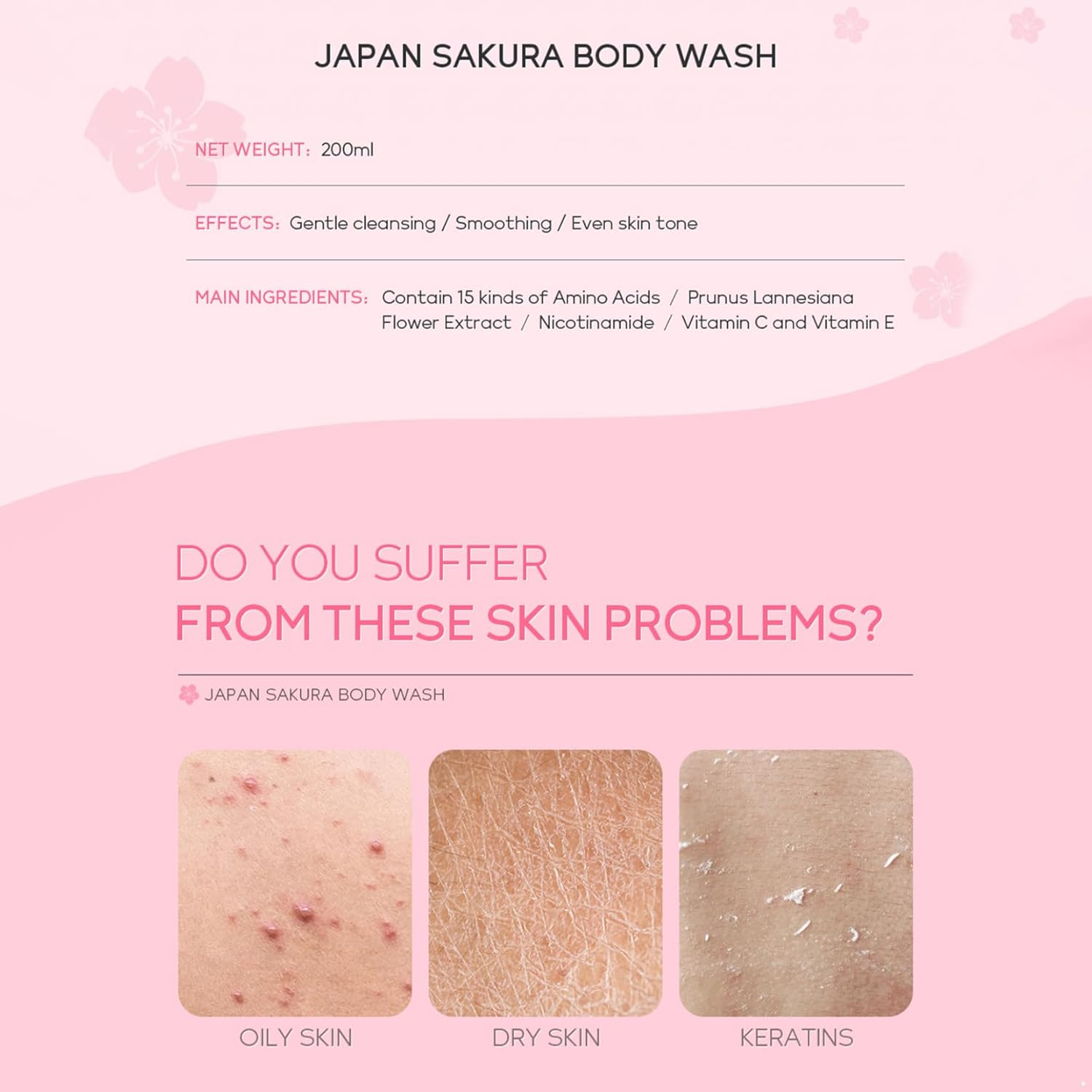 Loodgao Gentle Hydrating Body Wash for Women and Girls 200ML Cherry Blossom Shower Gel Moisturizes and Softens Skin with Natural Fragrance Pink One Size image number 2