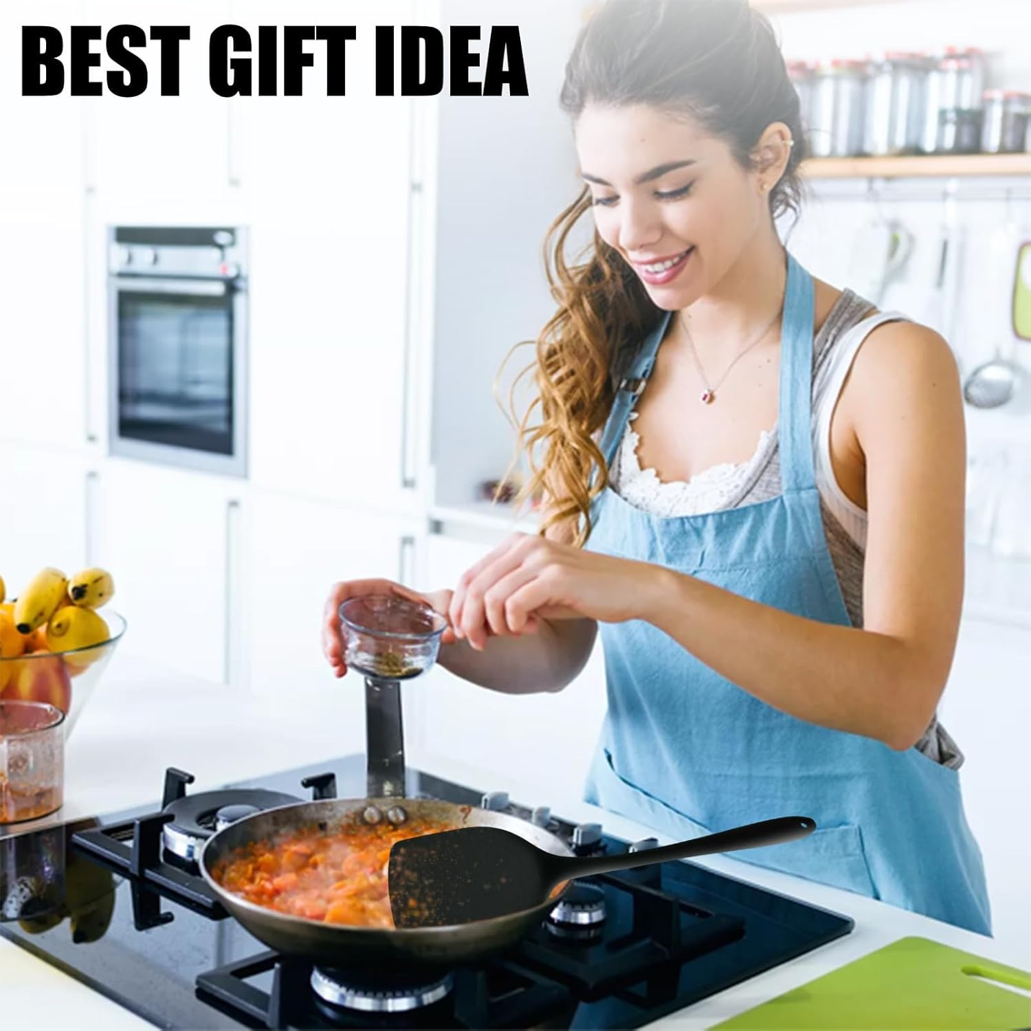 Pack of 2 Silicone Wok Spatula,Silicone Turner Spatula,Silicone Spatula for Cooking,Non-Stick,Bpa Free,Heat Resistant, Easy to Clean, for Cooking, Baking, Flipping Eggs, Pancake, Burgers (Black) image number 2