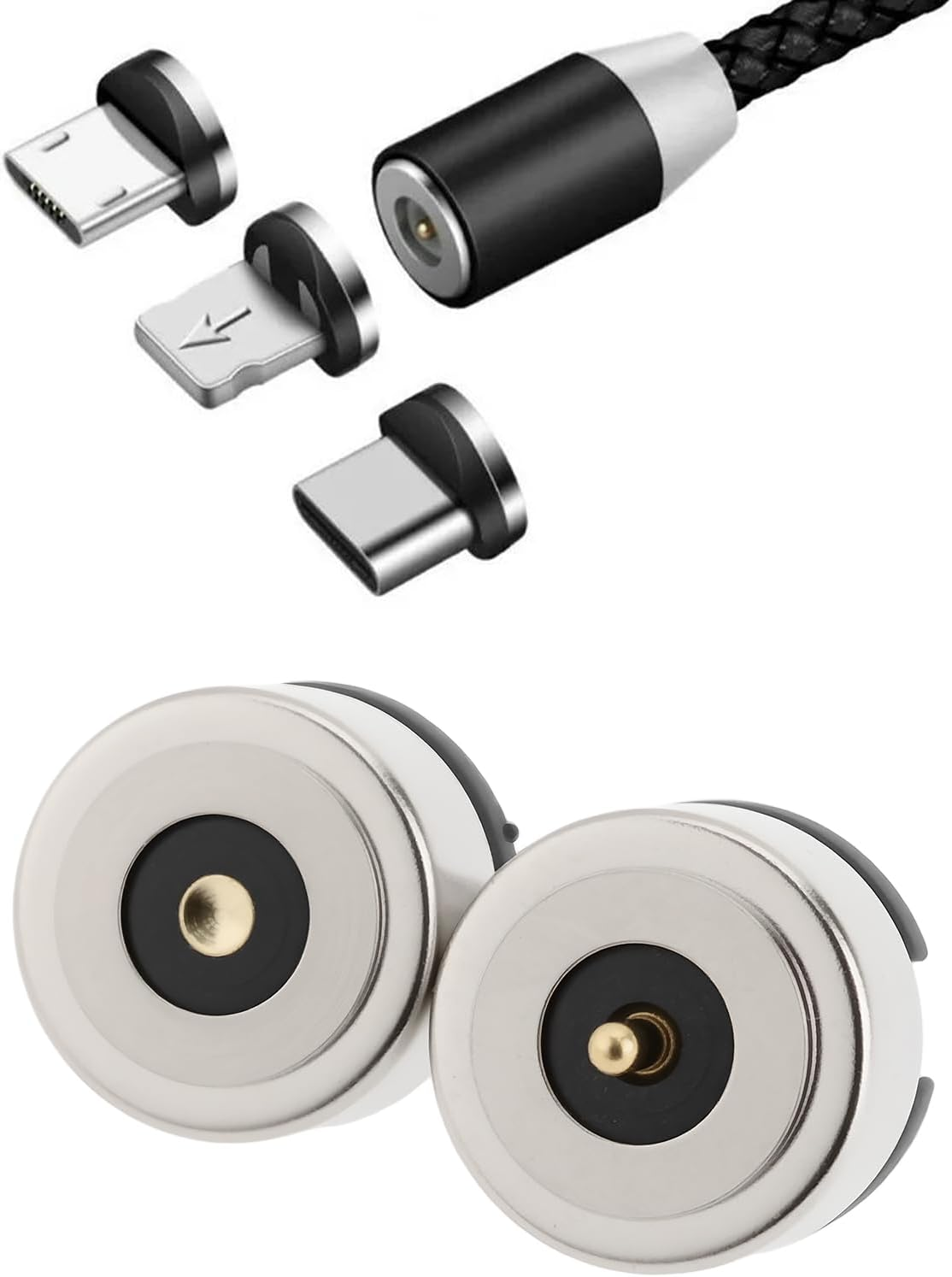 Emsea 4Pcs 8Mm 1Pin 3A 12V DC Magnetic Copper Point Socket Solder Wire Charging Head Male and Female Probe Connectors image number 2