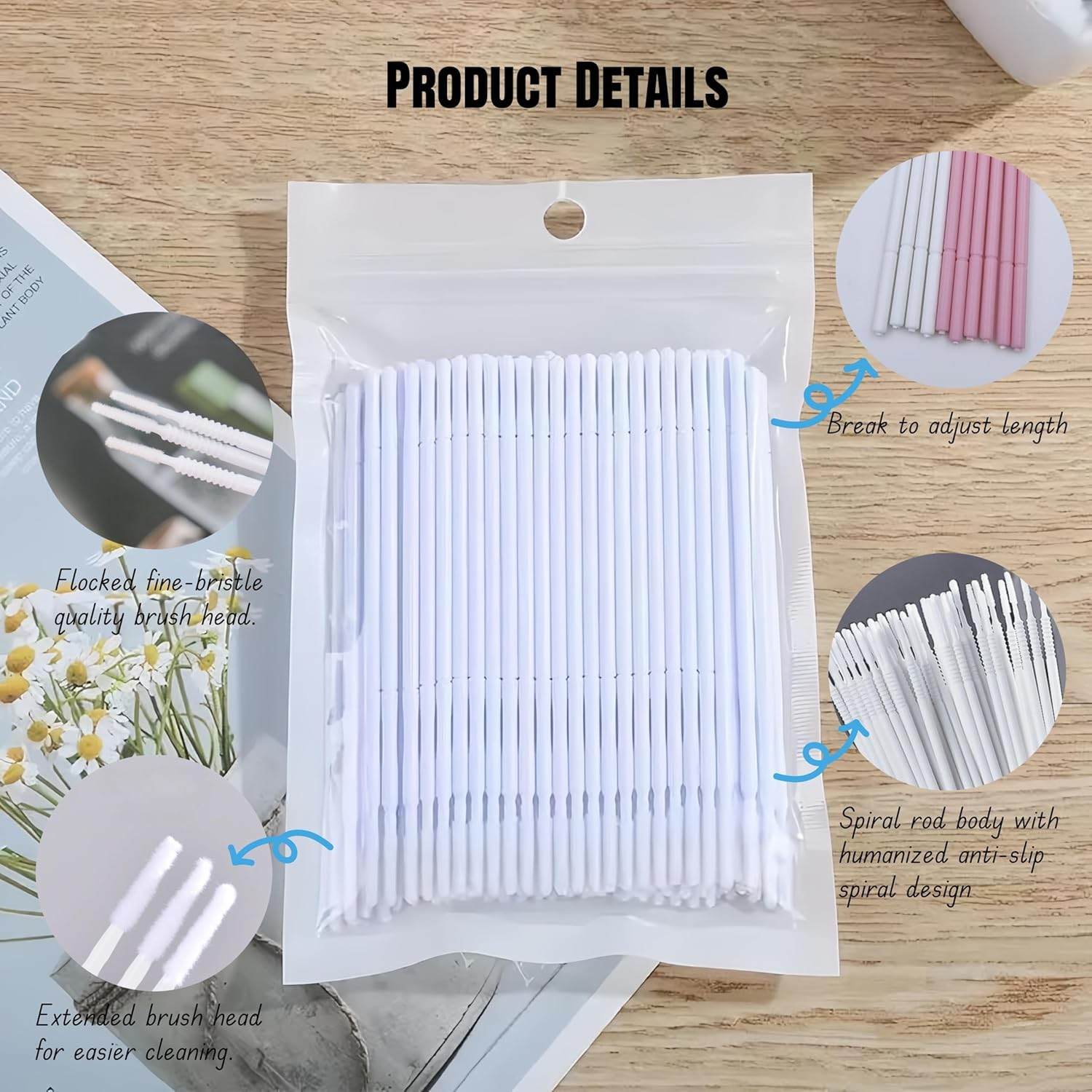 200 PCS Micro Applicator Brushes for Eyelash Extensions &ndash; Disposable Microswabs with Precise Tips. Lint-Free Wands for Makeup & Lash Cleaning. Ideal for Salon, Home, & Travel. (100 White + 100 Pink) image number 5
