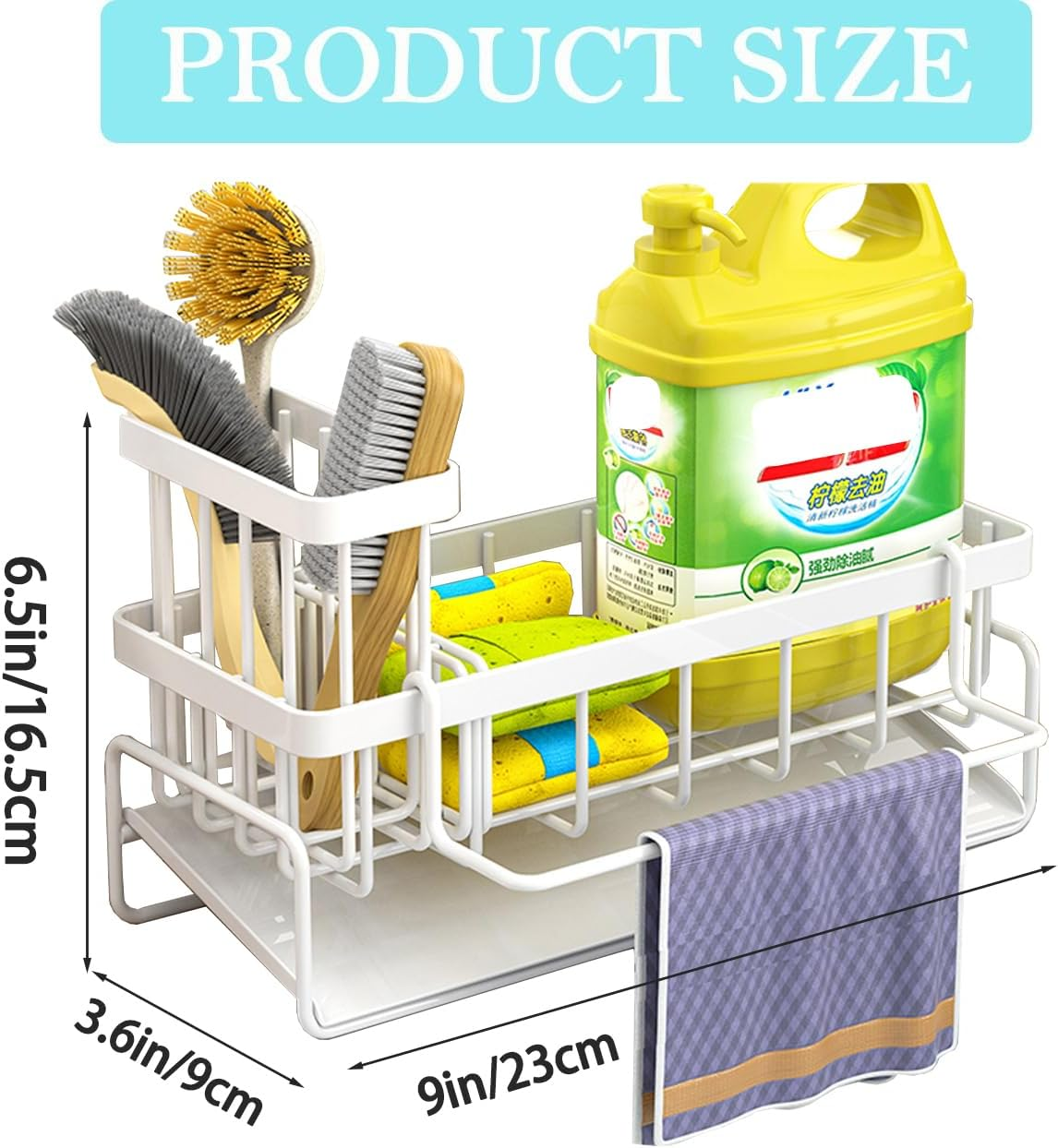 Sink Caddy Organizer with Self Draining Tray, Sponge Holder, Brush Holder, Dish Soap Dispenser Storage, Kitchen Counter Organizer (White) image number 3