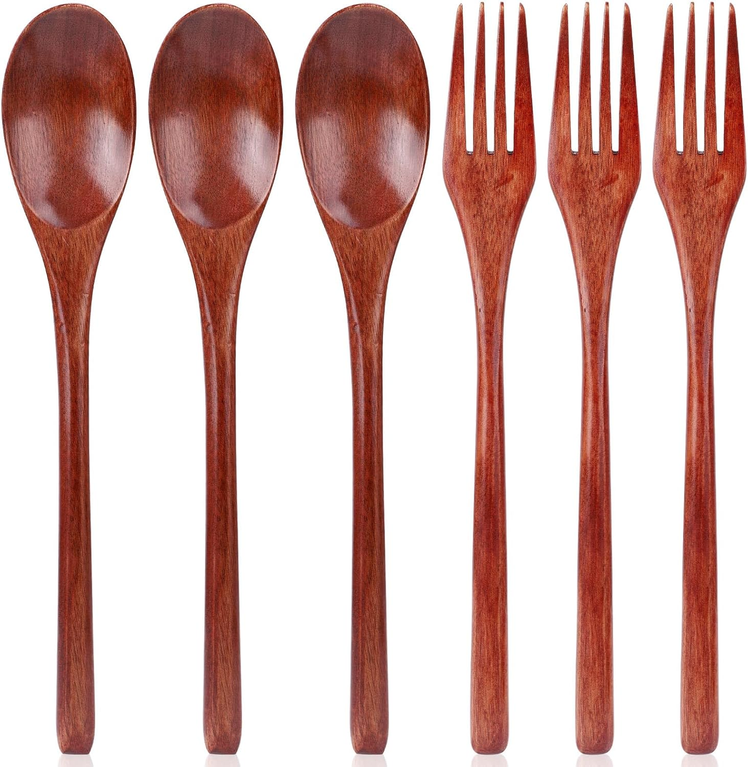 Gosknor 6Pcs Wooden Spoons and Forks, 3 Sets of 8.86 Inch Wooden Flatware for Daily Use image number 5