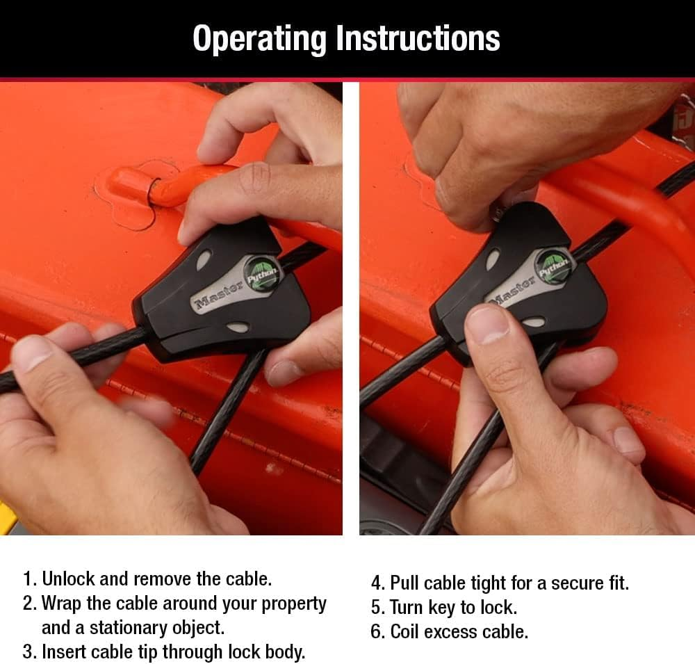 Master Lock 8418D Python Adjustable Locking Cable, 6-Foot, 5/16-Inch Diameter, Black image number 4