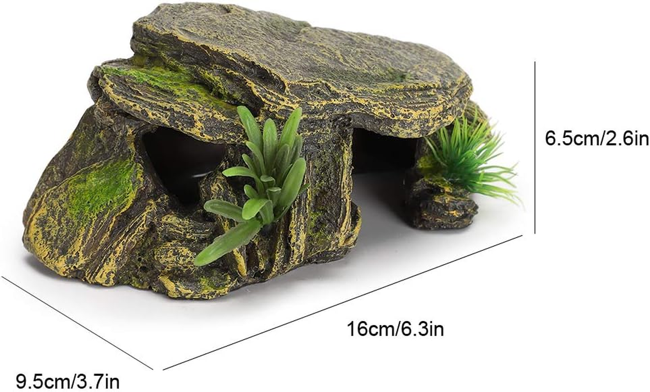 Reptile Rock Hide Cave, Aquarium Small Terrarium Hideouts Turtle Resin Habitat Basking Platform Lizard Hiding Hideaway Shelter Spiders Frog Amphibians Bearded Dragon Tank Snakes Tortoise Betta Shrimp image number 3