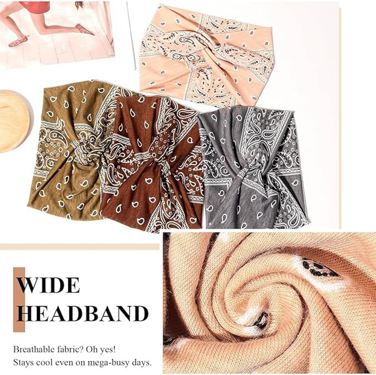 Pack of 3 Women'S Sports Headbands, Non-Slip, Stretchy, Running, Wide Headband, Hiking Hair Accessories, Women'S Hair Band, Boho Yoga Hair Band image number 2