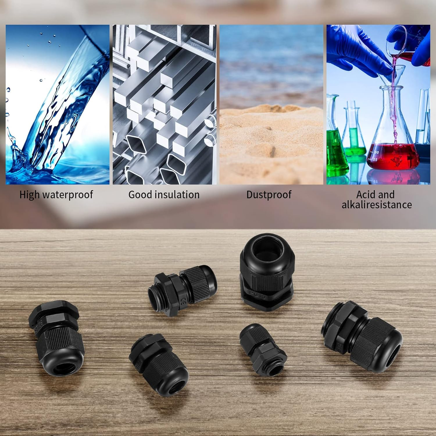 Pack of 50 Cable Glands Set, IP68 Waterproof Adjustable Cable Grommet, Black Adjustable Cable Connectors, Cable Connectors Set - PG7/9/11/13.5/16/19/21 PG25/29/36/42/48/63 - White image number 6