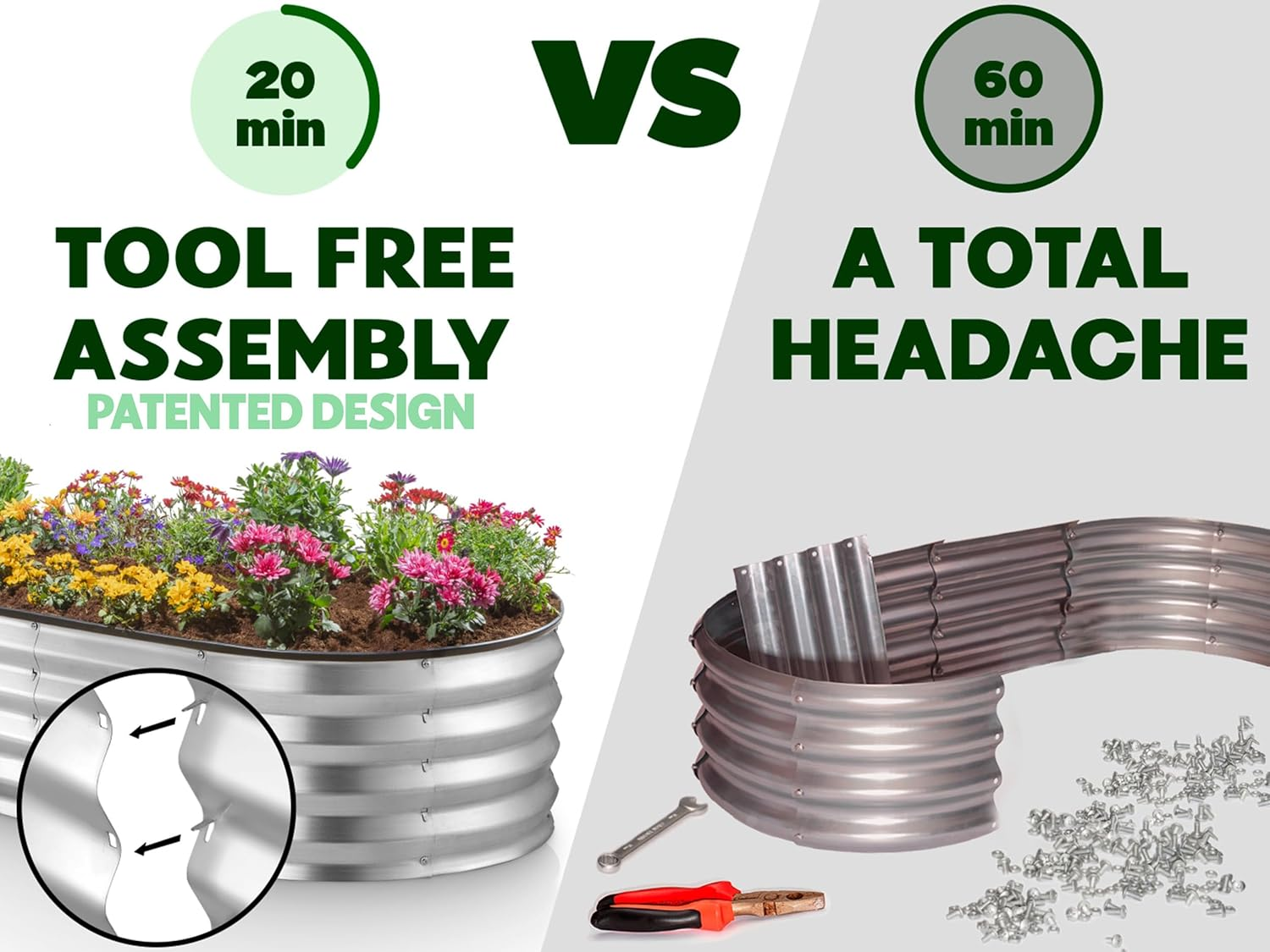 Galvanized Raised Garden Bed Outdoor // 4&times;2&times;1 Ft Planter Boxes Raised Beds for Outdoor Plants, Vegetables, Gardening // Large Metal Raised Garden Bed Kit (Silver) // Patent Pending Tool-Free Assembly