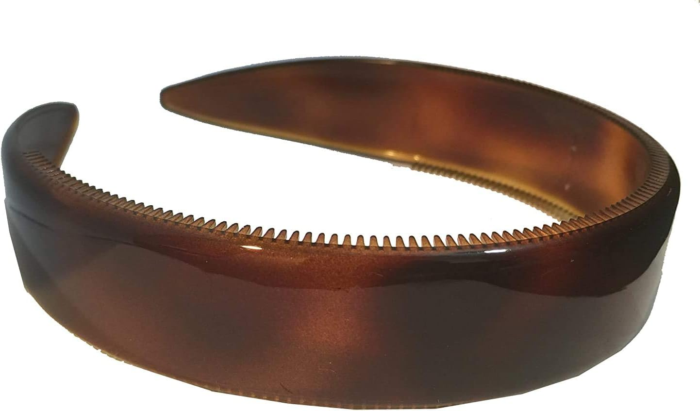 Parcelona French Extra Wide Tortoise Shell Brown Celluloid Inner Nibs Flexible Hair Headband Fashion Headband for Women Strong Hold Grip No Slip Durable Styling Girls Hair Accessories, Made in France