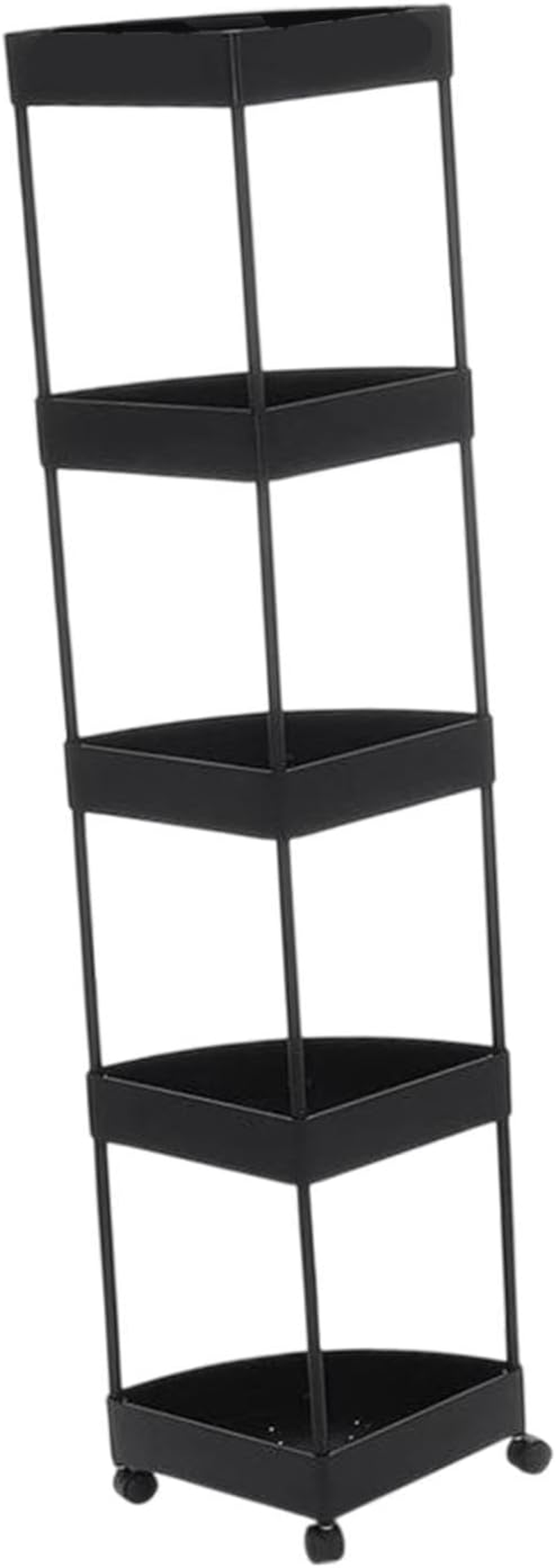 Yuksok Floor Corner Shelf Floor Standing with Wheels Large Capacity Drain Basket Shelving for Bathroom Kitchen Shower Organizer Rack, 5 Tier Black