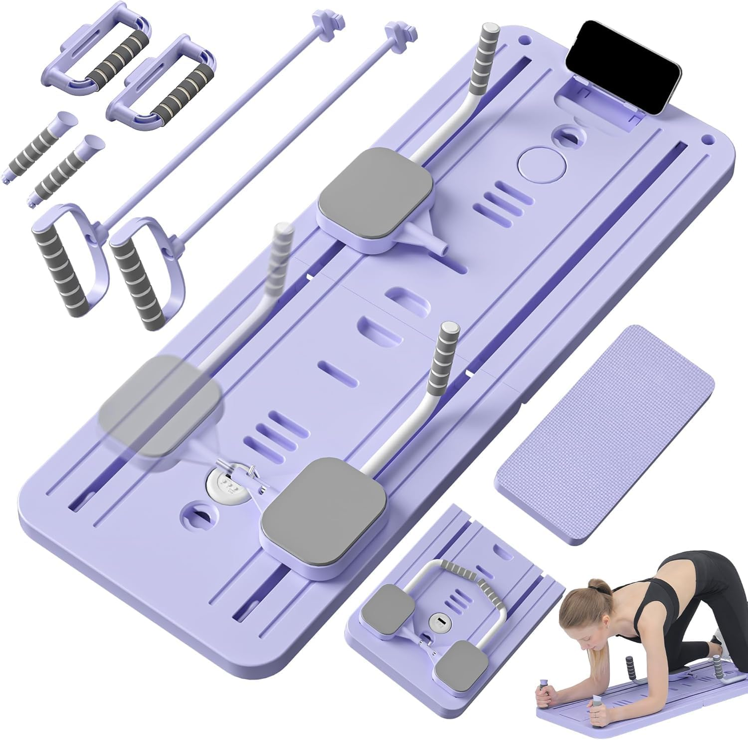 Pilates Board, Pilates Reformer Set, 2025 New Foldable Pilates Board for Home, 4 in 1 Pilates Sliding Board Pilates Equipment, Pilates Board for Women Men, Ab Trainer Machine, Purple
