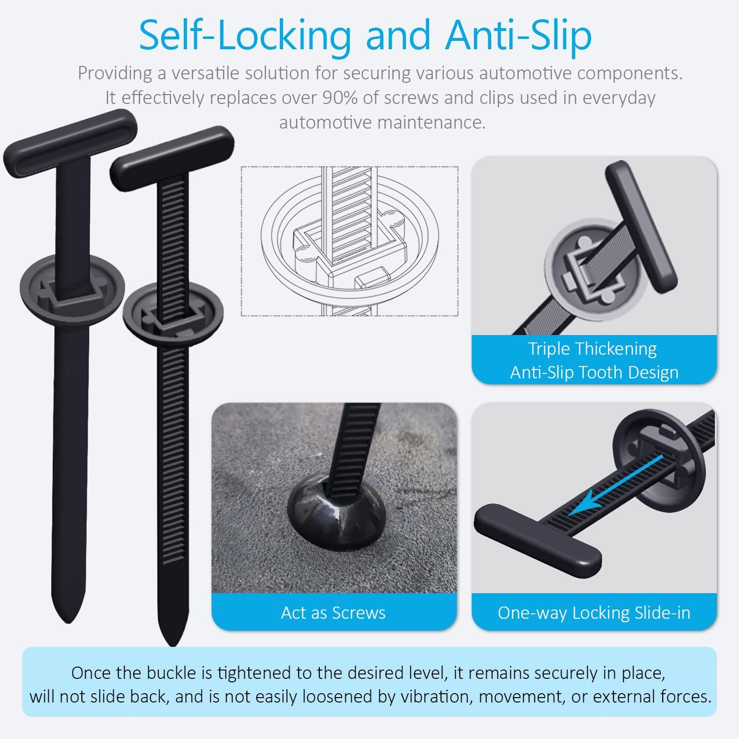 2026 Upgraded Nylon Universal Cable Tie Buckle, Heavy Duty Self-Locking Rivet Zip Ties, Multifunctional Cable Tie Buckle for Car Daily Repair, Home, Office, Garden, Workshop(30Pcs) image number 1