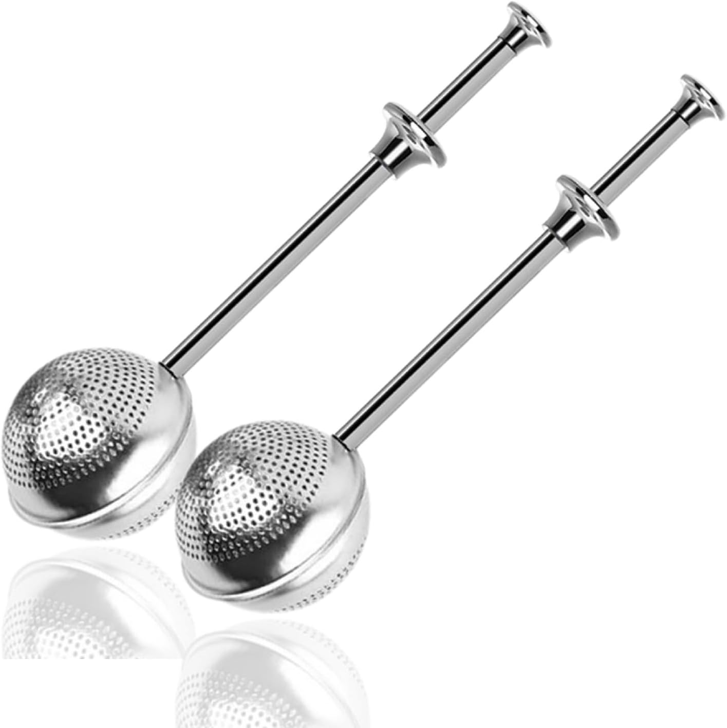 Hysgscwd 2Pcs Stainless Steel Snap Ball Tea Strainer, Long Handle Ball Tea Leaf Filter, Tea Infuser Filter for Loose Leaf Tea, Fine Mesh Tea Interval Diffuser, Steeper Strainer for Spices