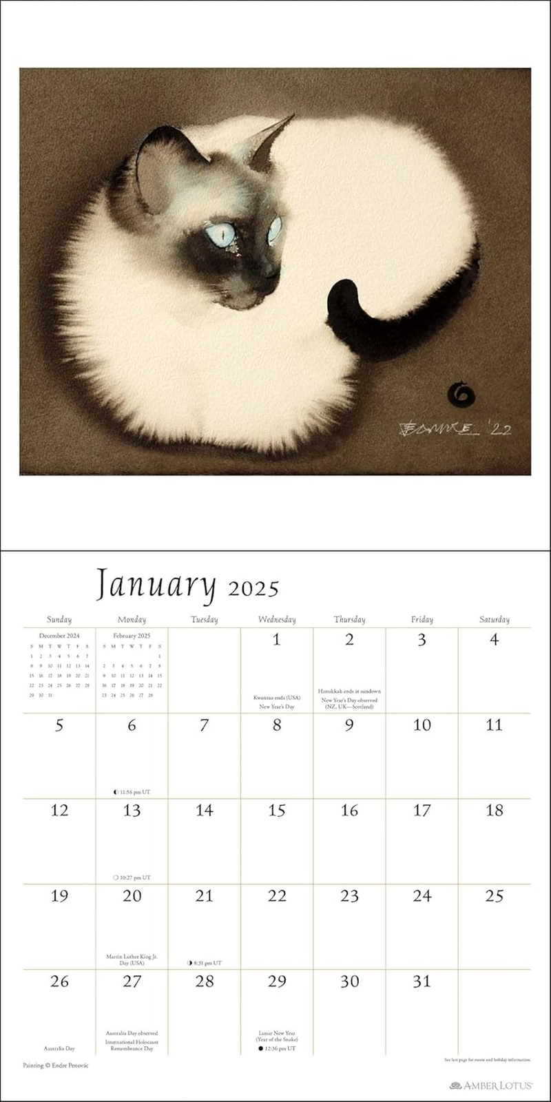The Artful Cat 2025 Wall Calendar: Brush & Ink Watercolor Paintings by Endre Penov&agrave;c