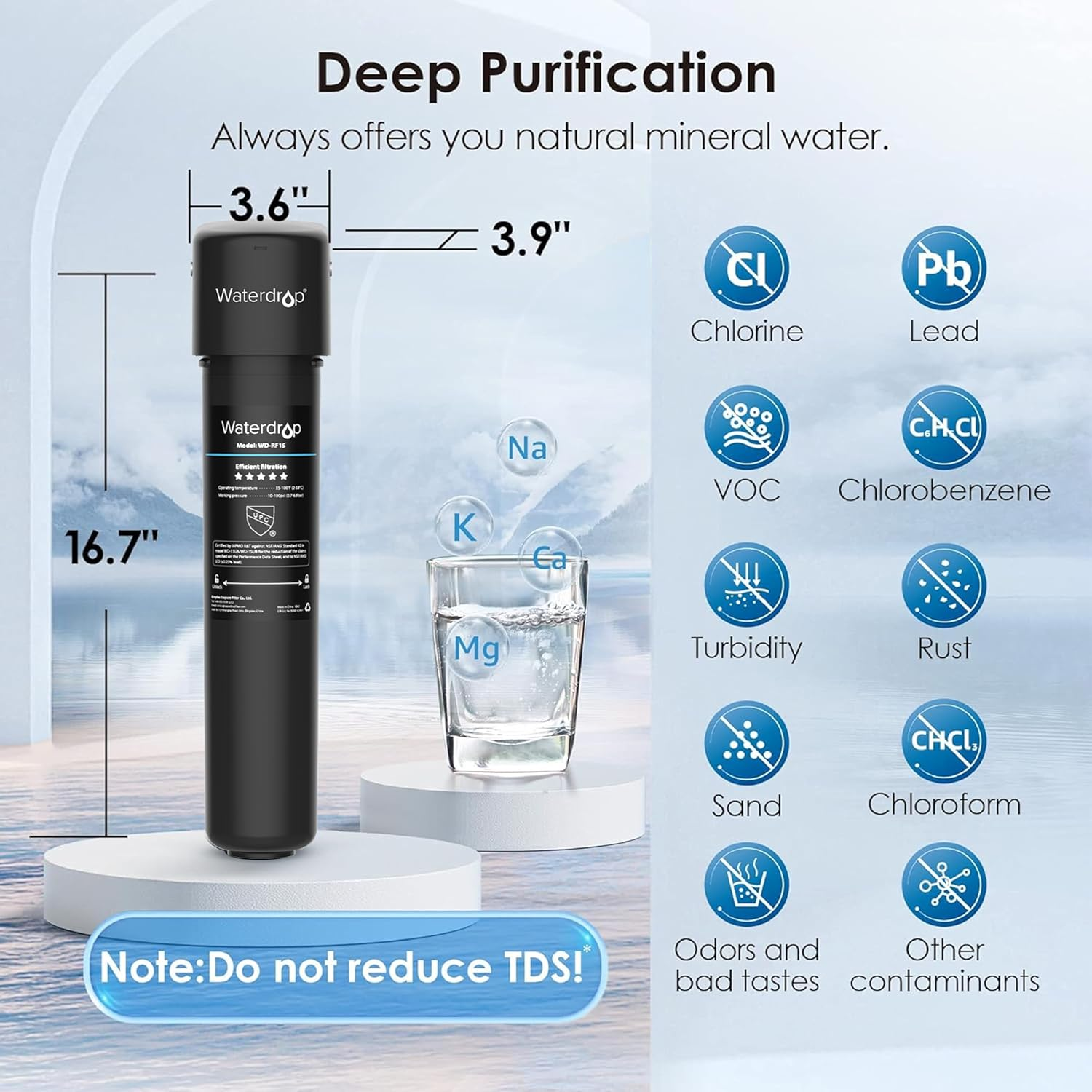 Waterdrop 15UA Water Filter, under Sink Water Filter System, Water Purifier, Reduces Lead, Chlorine, Bad Taste & Odor, under Counter Water Filter Direct Connect to Kitchen Tap, NSF/ANSI 42 Certified image number 2