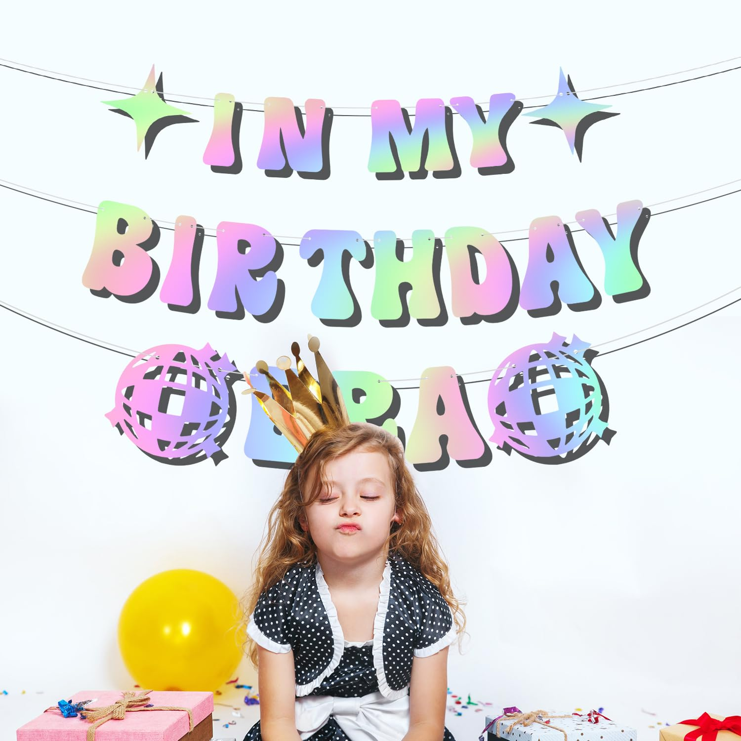 Party Banner, Holographic Color in My Birthday Era Backdrop Pre-Strung Birthday Era Decorations Banner for Friends Party Birthday Party