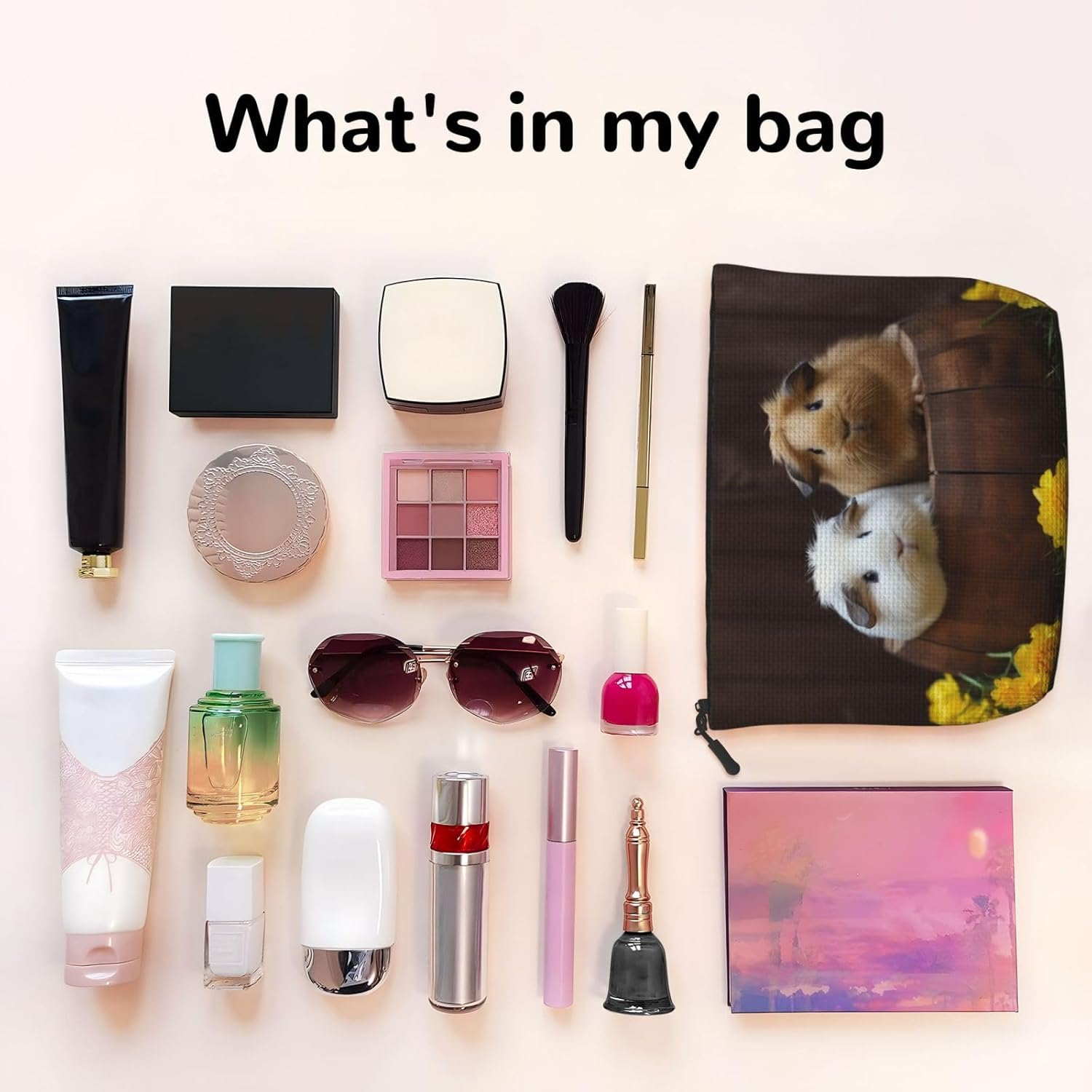 Linen Makeup Bag for Women, Waterproof Travel Cosmetic Organizer Lightweight Zipper Travel Toiletry Bag Organizer Guinea Pigs Makeup Brushes Storage Bag image number 5