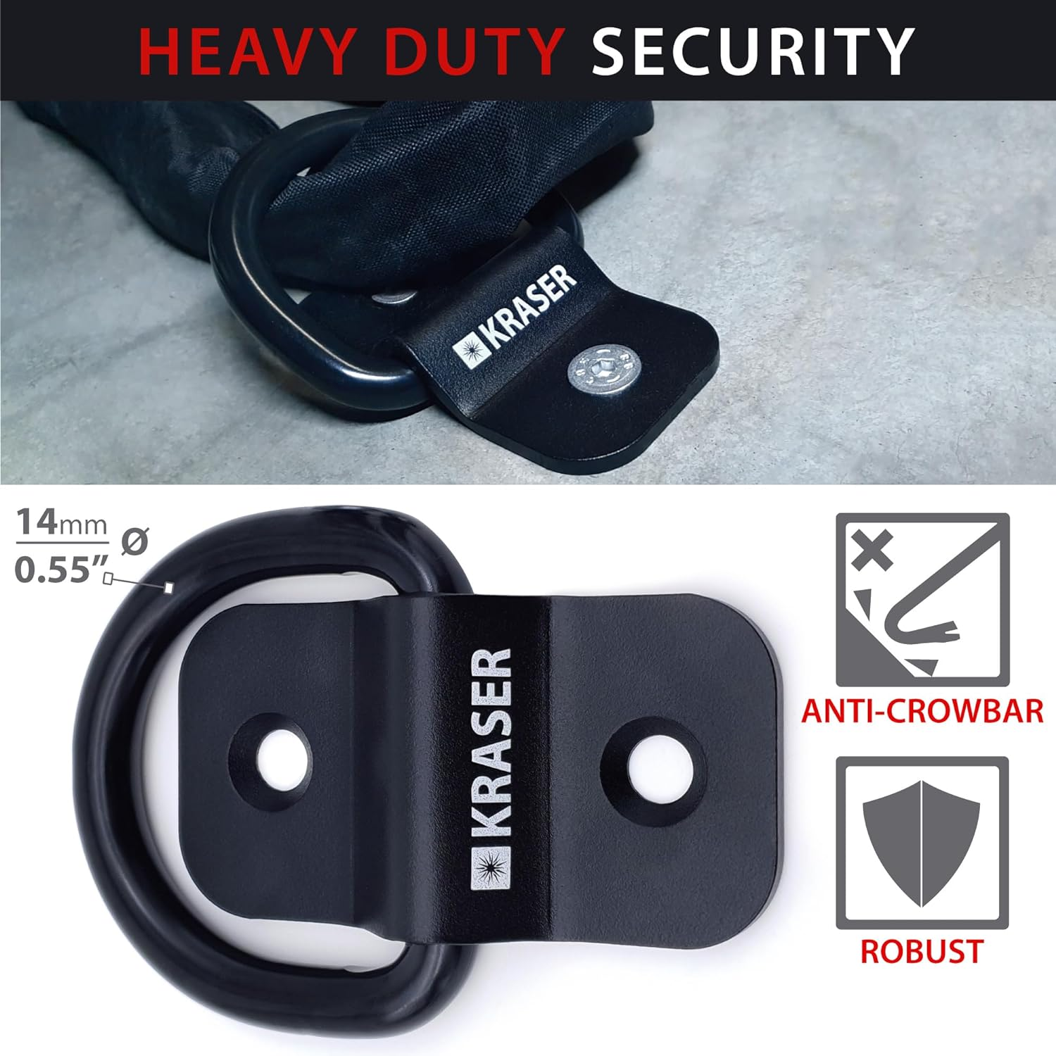 KRASER KR802 Motorcycle Security Anchor with Pivoting Ring &Oslash;14, Compact and Robust Steel, High Security Expanding Bolts, anti Theft Security for Motorbike Bicycle Parking Wall Floor Ground Concrete image number 3