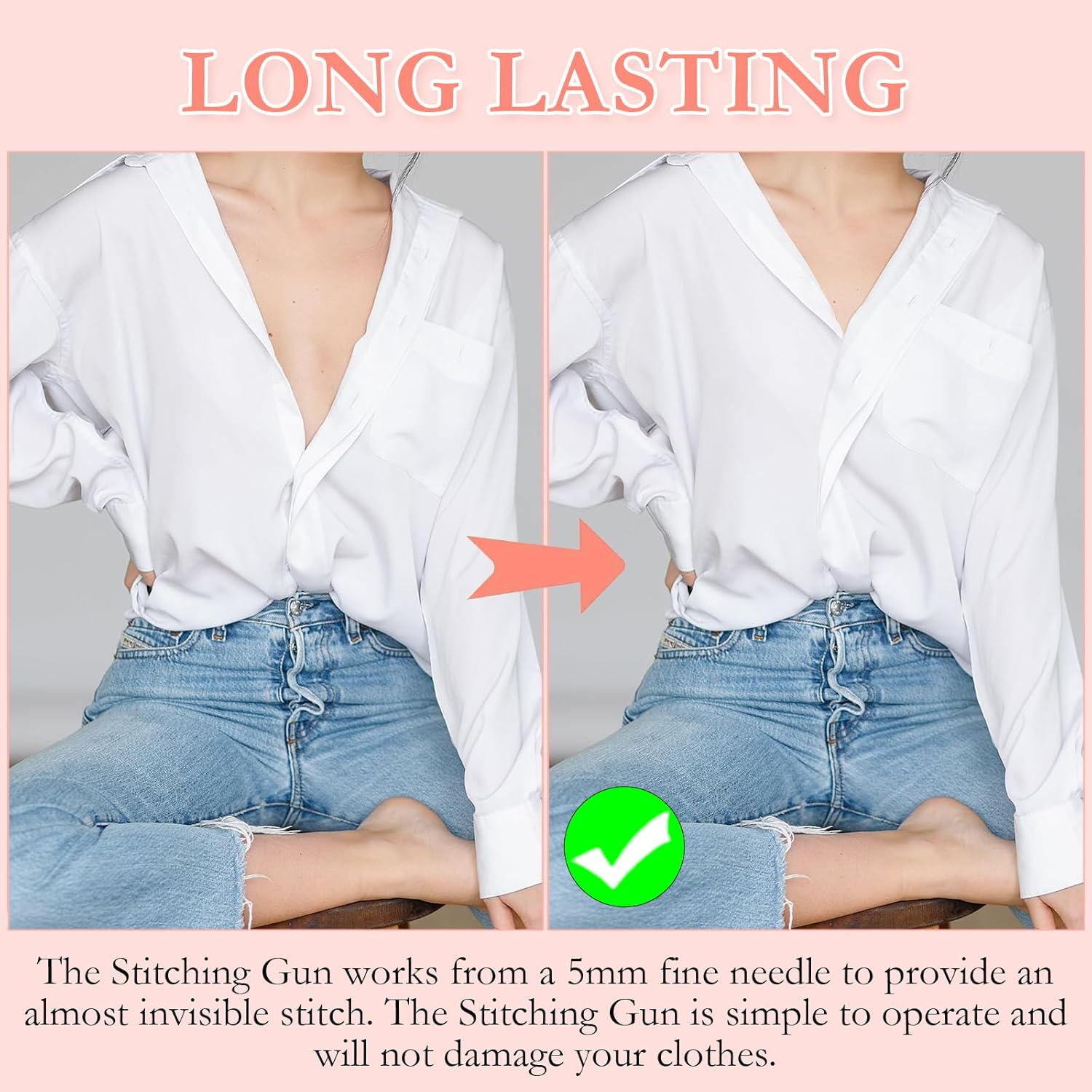 Tagging Gun Kit, Handheld Stitch Fine Stitch Tool Gun Quick Clothing Fixer, Mini Stitch Mending Quilting Gun for Clothes, Includes 5 Replacement Needle, 1500 White & 1500 Black Micro Fasteners (Pink) image number 5