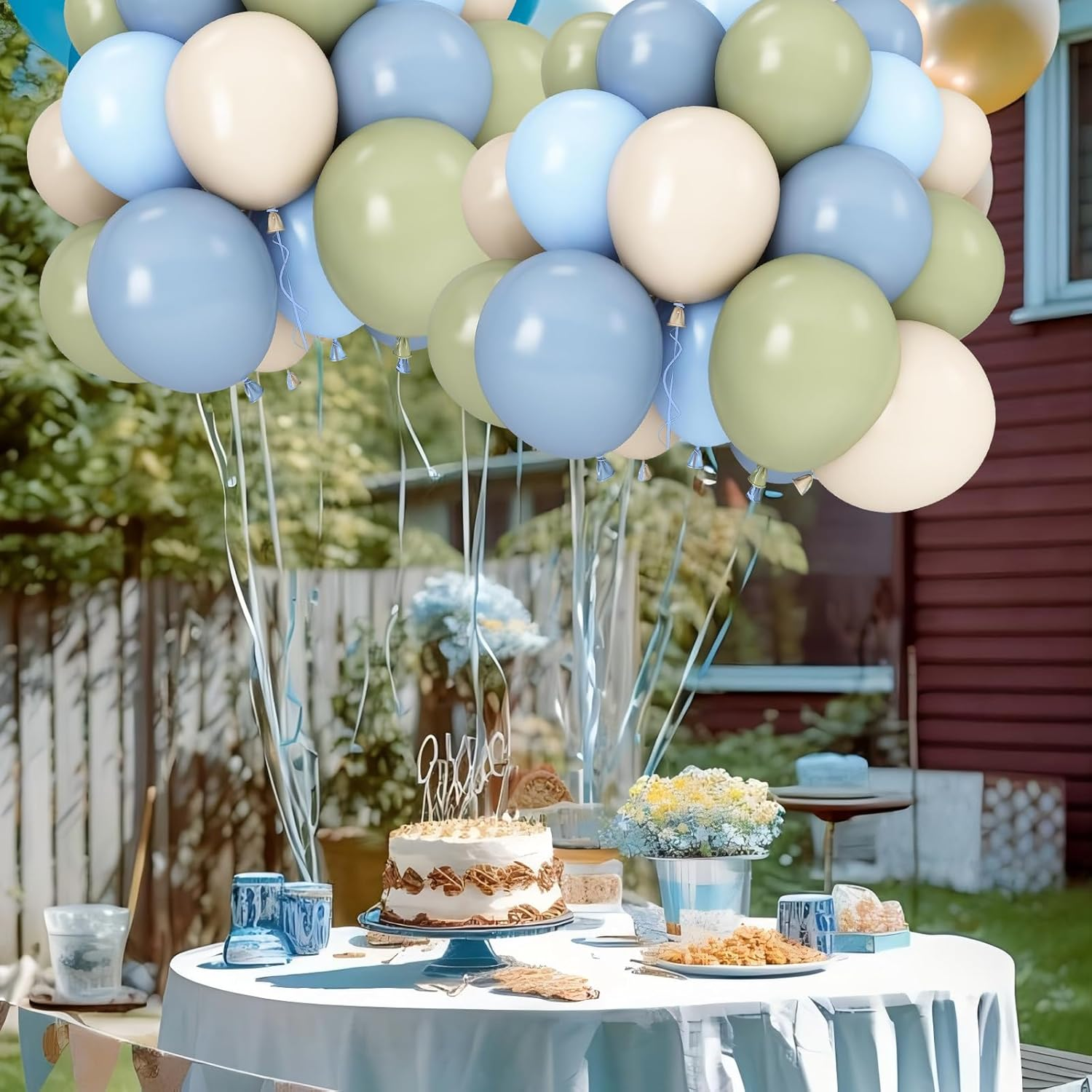 Homiliky Sage Green & Blue Balloons 30PCS - Latex Balloons for Baby Shower, Boho Wedding, Birthday Party Decor - Olive Green, Dusty Blue, Beige Cream Balloon Kit
