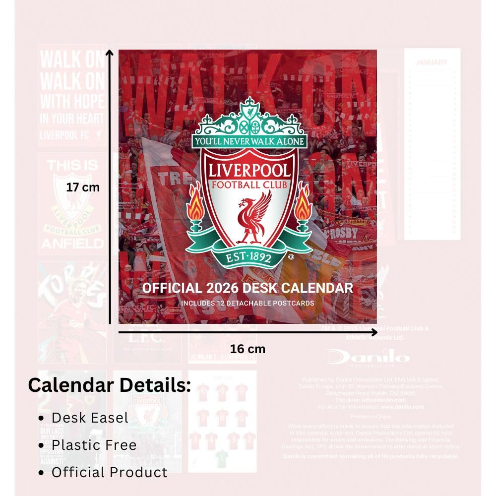 LIVERPOOL FC 2026 POSTCARD DESK EASEL CALENDAR image number 3