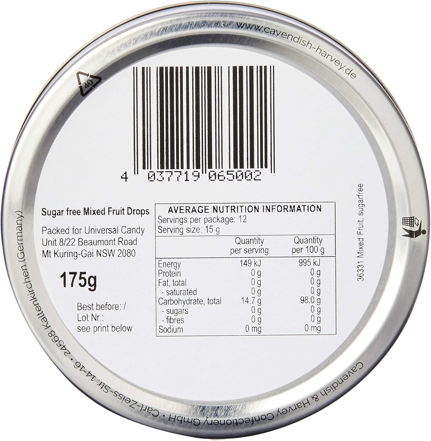 Cavendish & Harvey Sugar Free Mixed Fruit Drops, 10 X 175 Grams image number 3