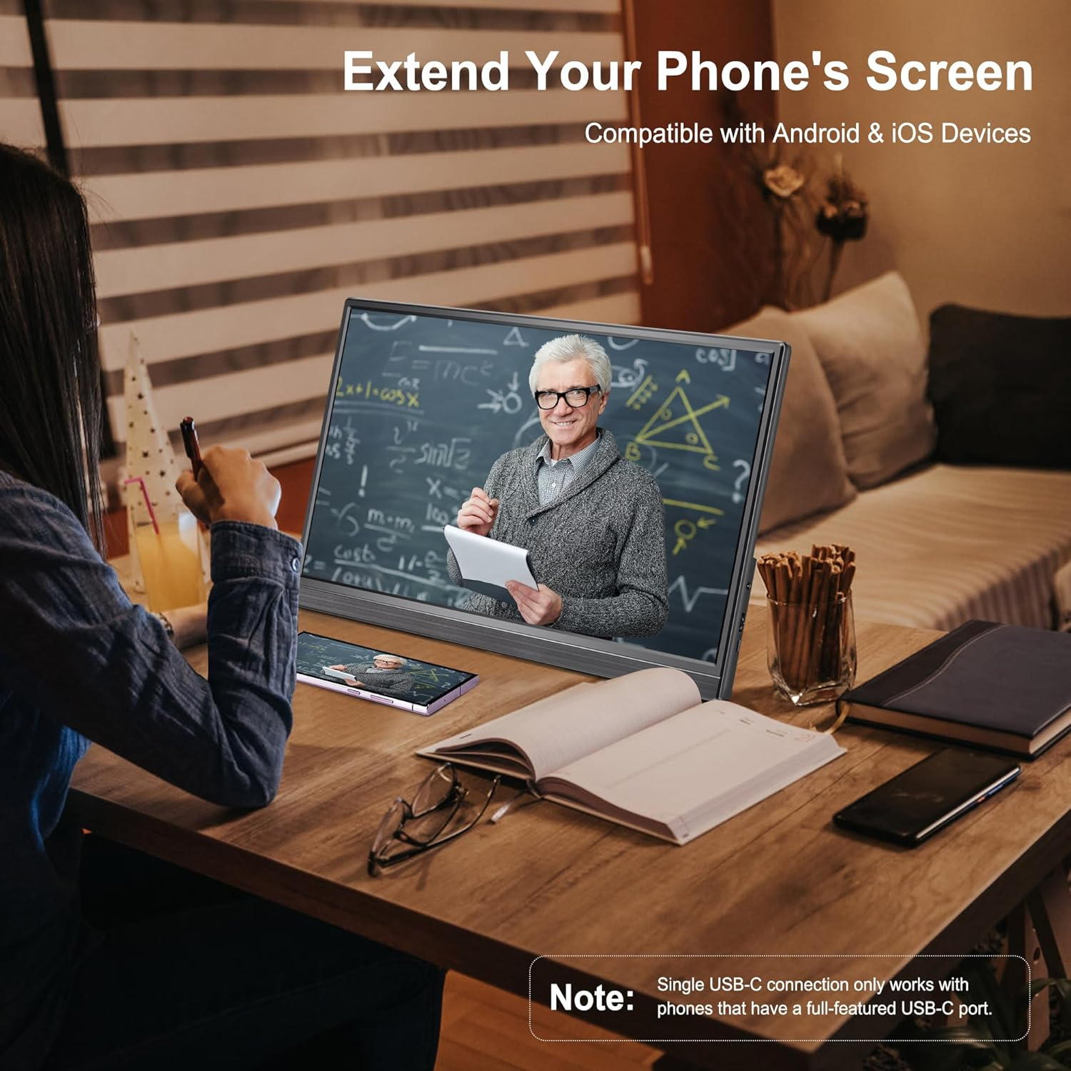 DANWIRT Portable Monitor 15.6" FHD 1080P IPS, USB-C/HDMI, Built-In Stand, Display for Laptop, PC, Mac, PS4/PS5, Xbox &ndash; Lightweight Travel Monitor image number 2